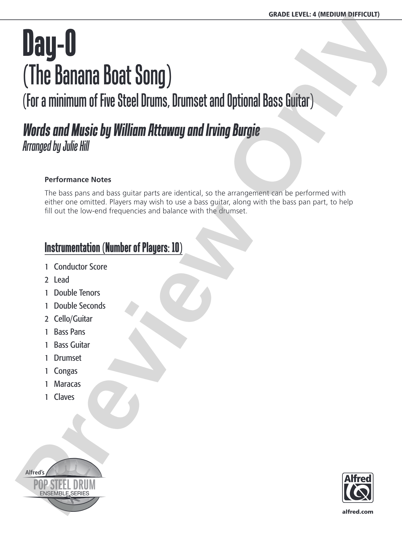Day-O (The Banana Boat Song): Score