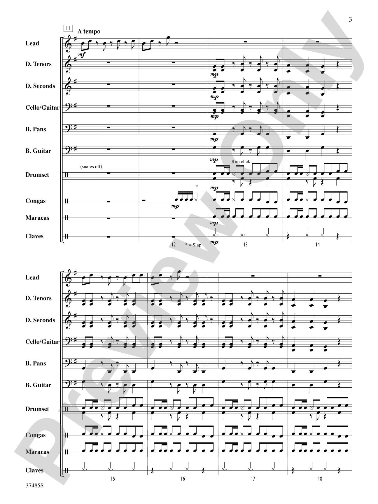 Day-O (The Banana Boat Song): Score