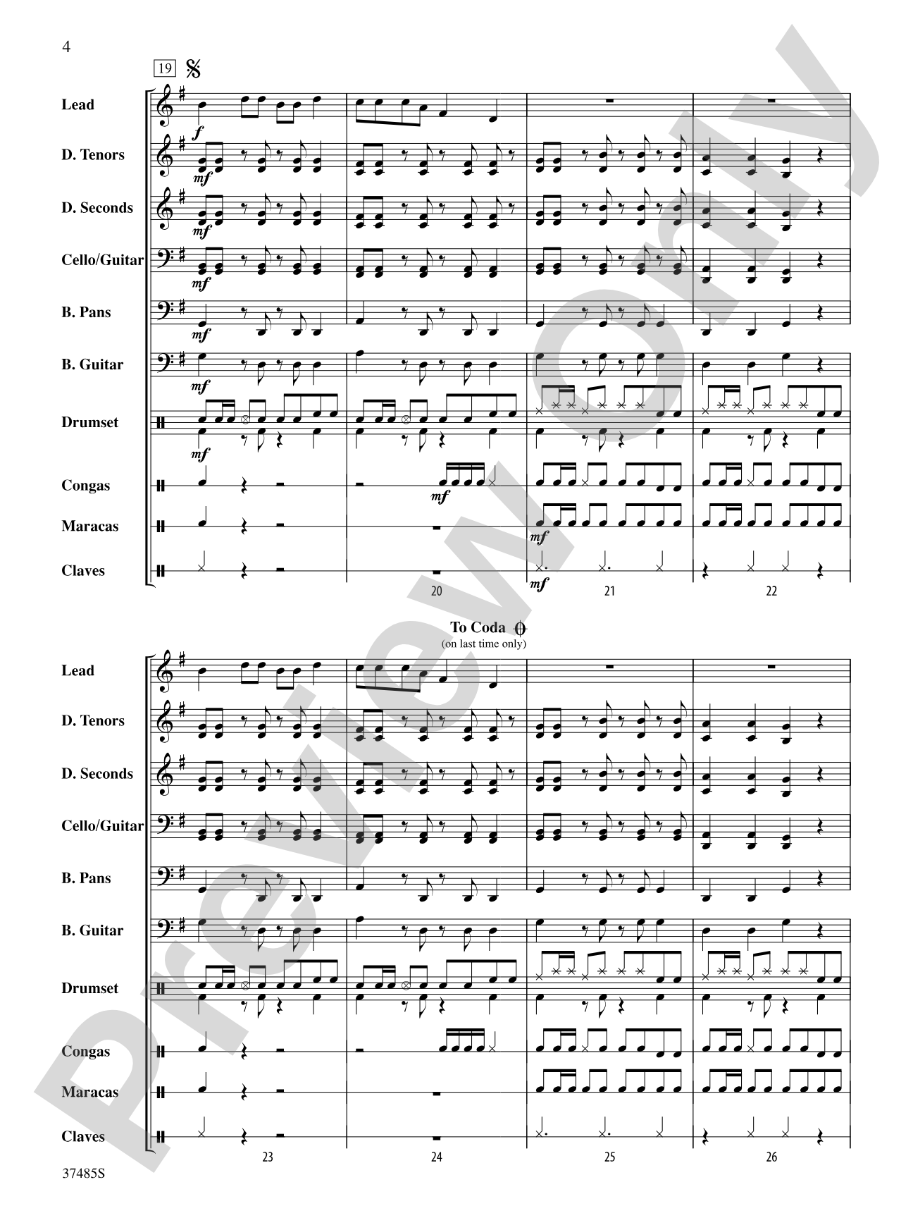 Day-O (The Banana Boat Song): Score