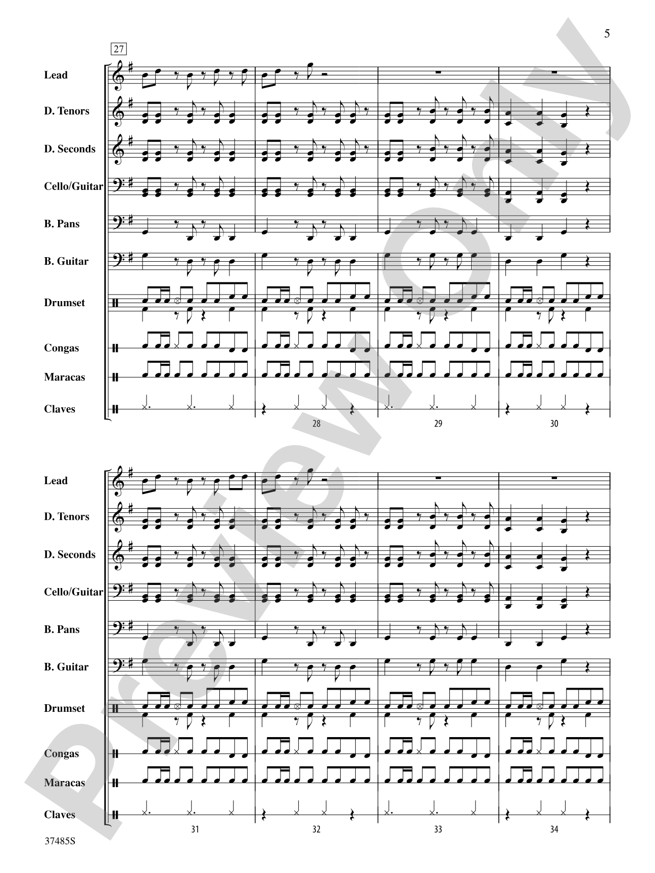 Day-O (The Banana Boat Song): Score