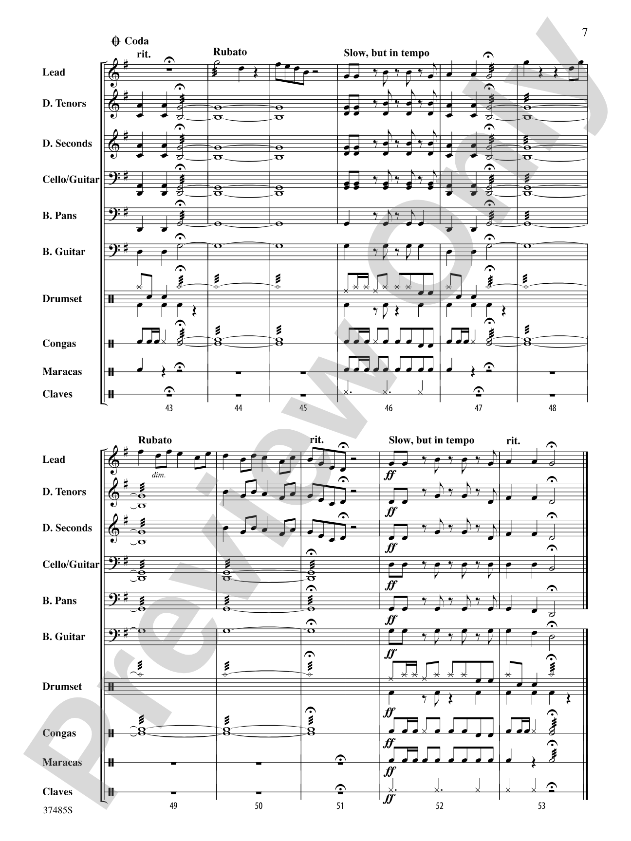 Day-O (The Banana Boat Song): Score