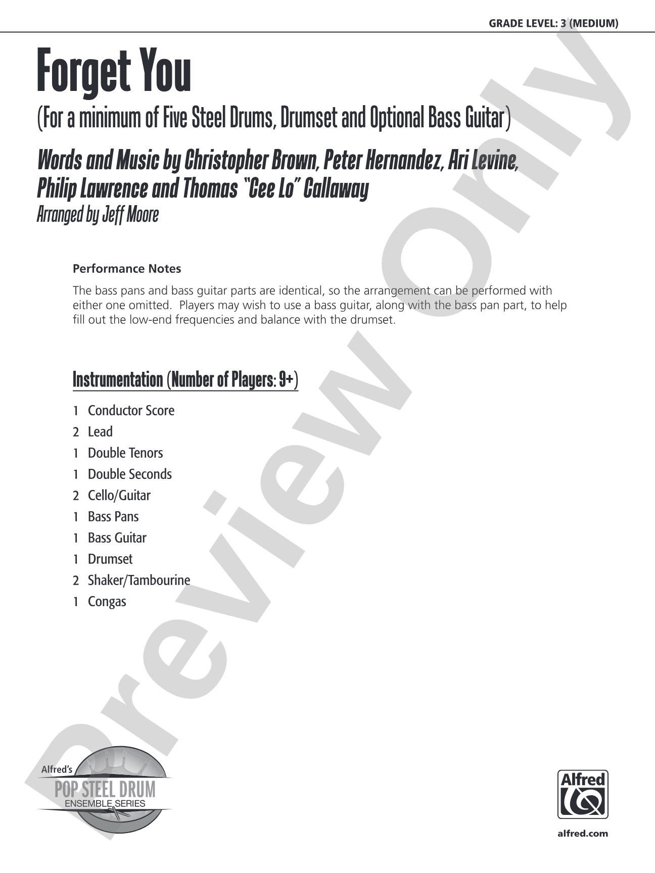 Forget You: Steel Drum Conductor Score & Parts
