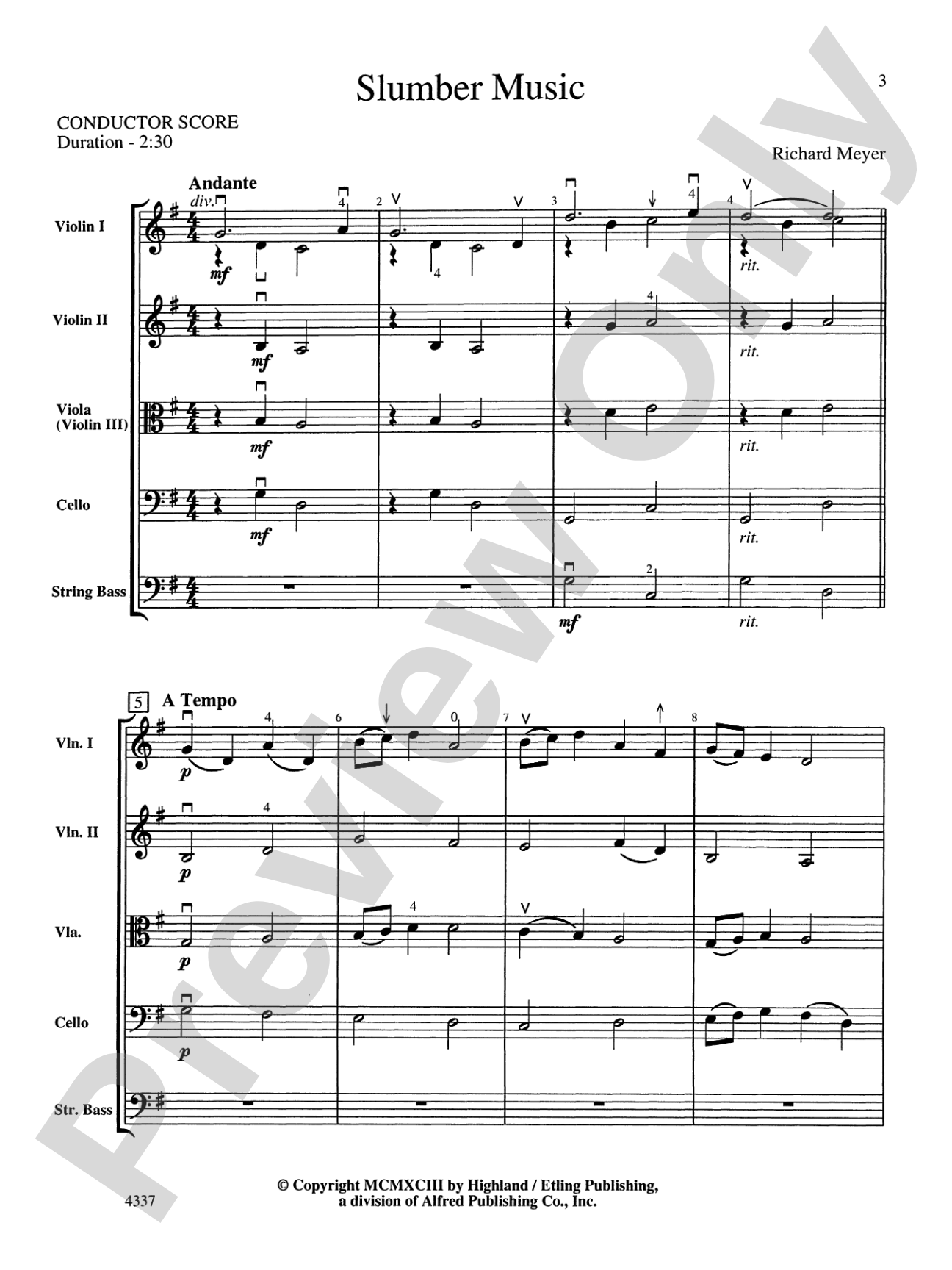 Slumber Music: String Orchestra Conductor Score & Parts