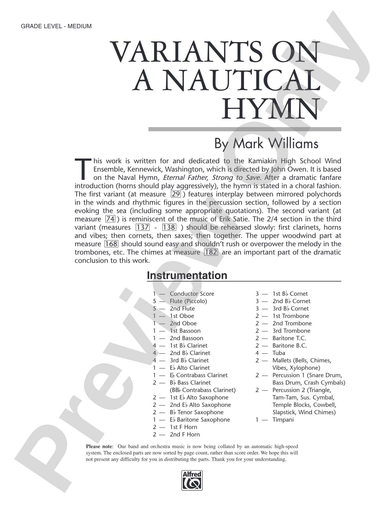 Variations on a Nautical Hymn: Concert Band Conductor Score & Parts