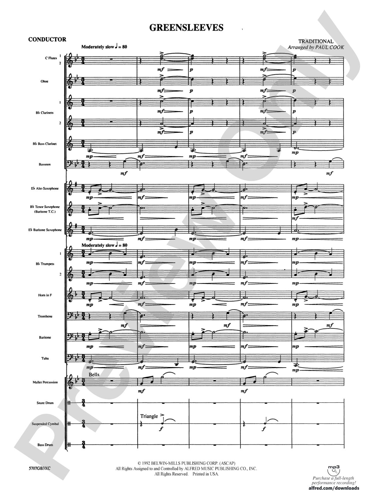 Greensleeves: Concert Band Conductor Score & Parts