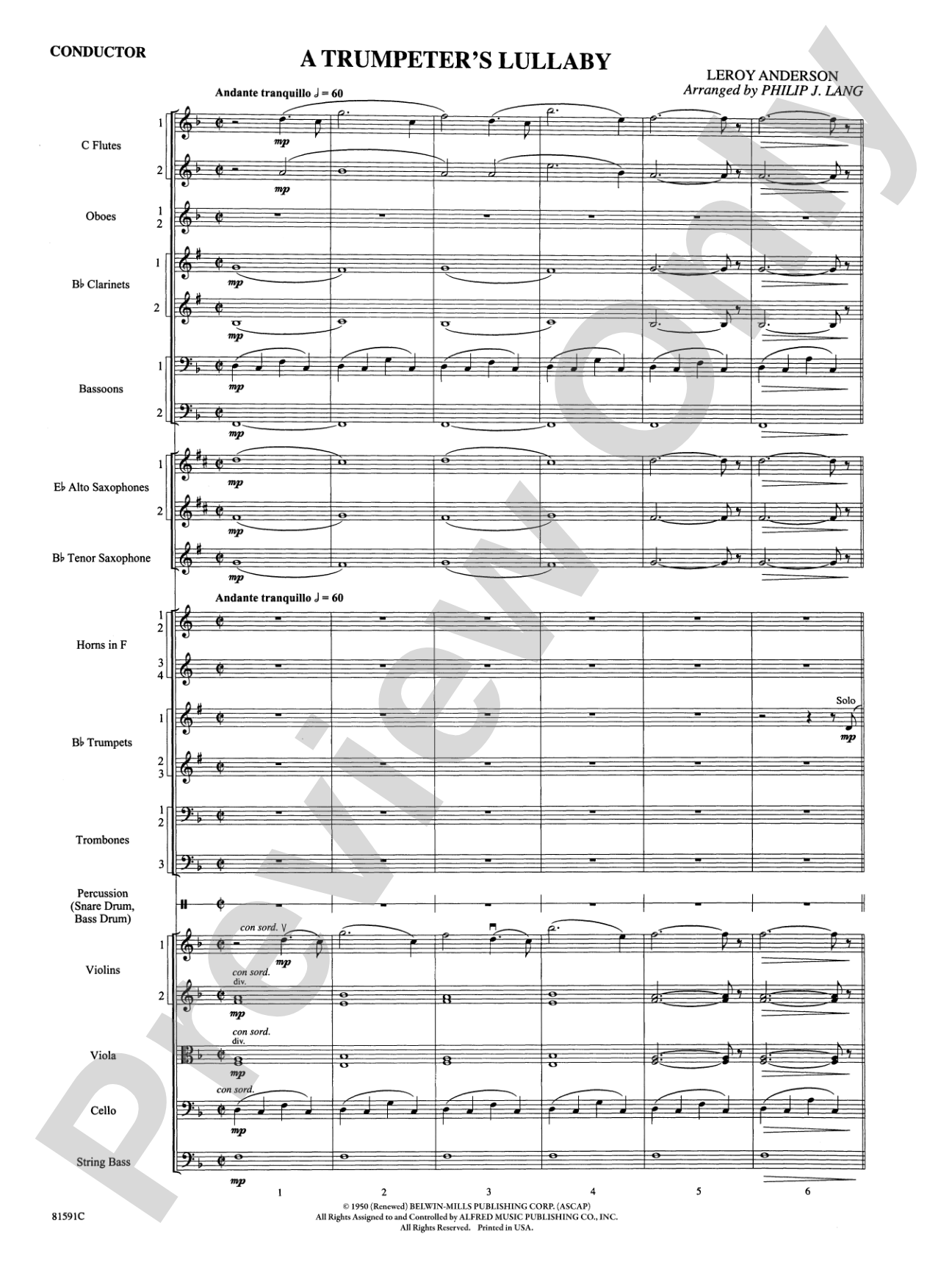 Trumpeter's Lullaby: Full Orchestra Conductor Score & Parts