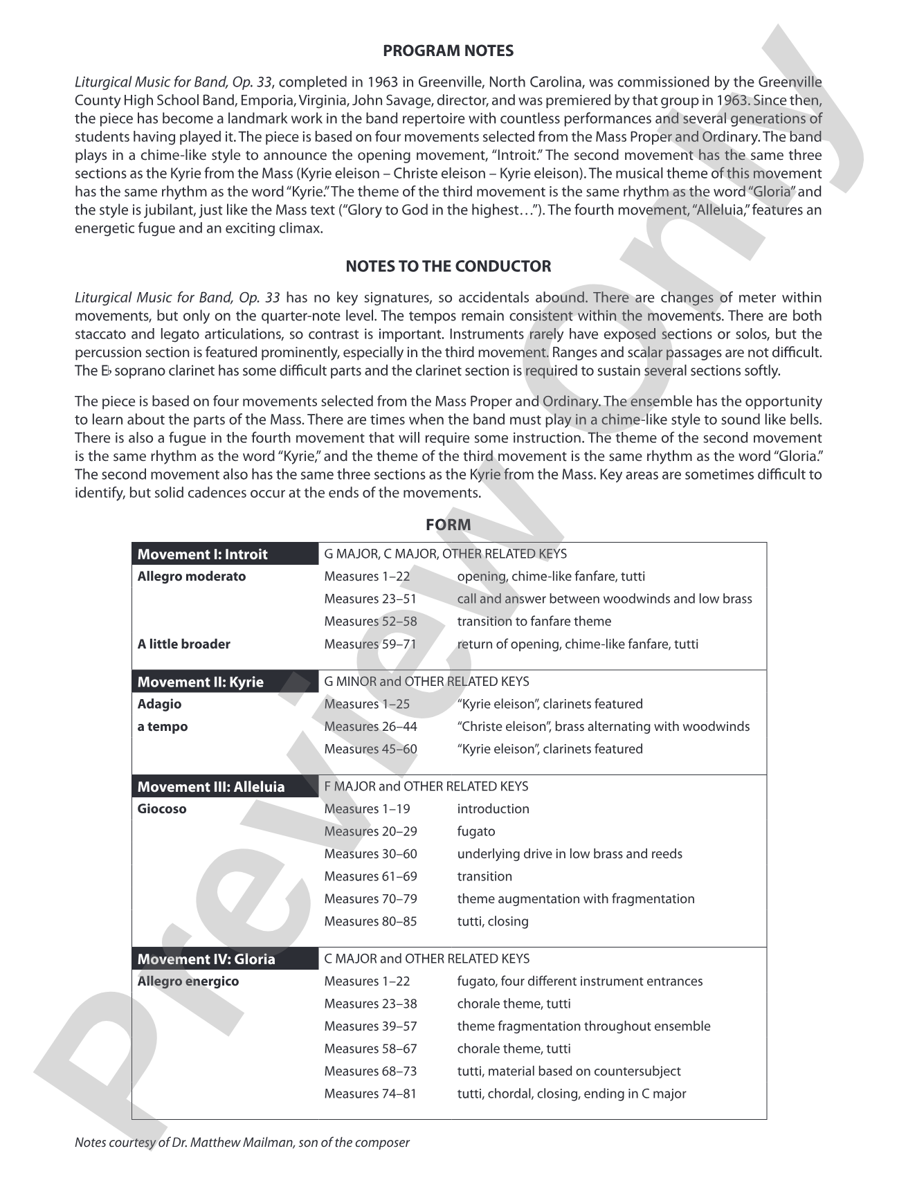Liturgical Music for Band, Op. 33: Concert Band Conductor Score & Parts