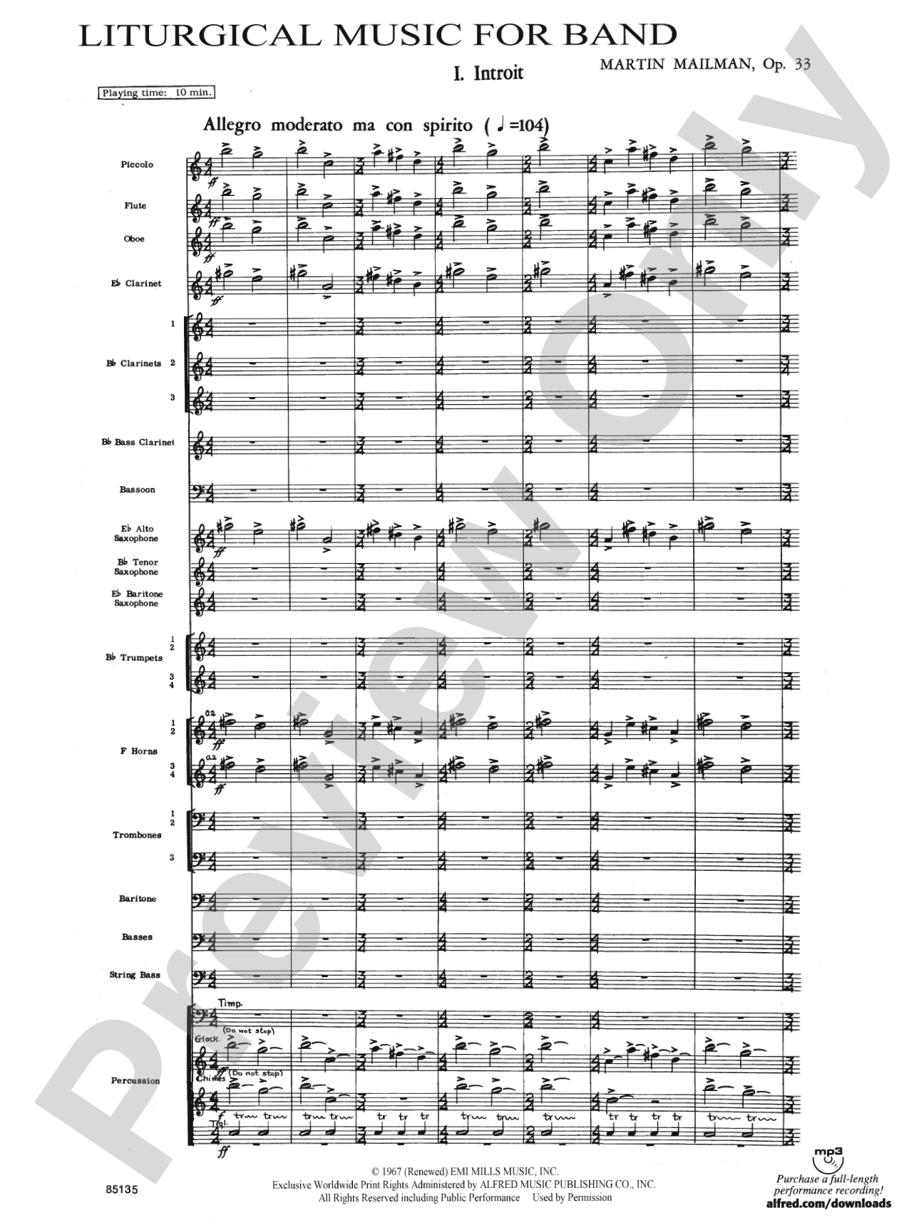 Liturgical Music for Band, Op. 33: Concert Band Conductor Score & Parts