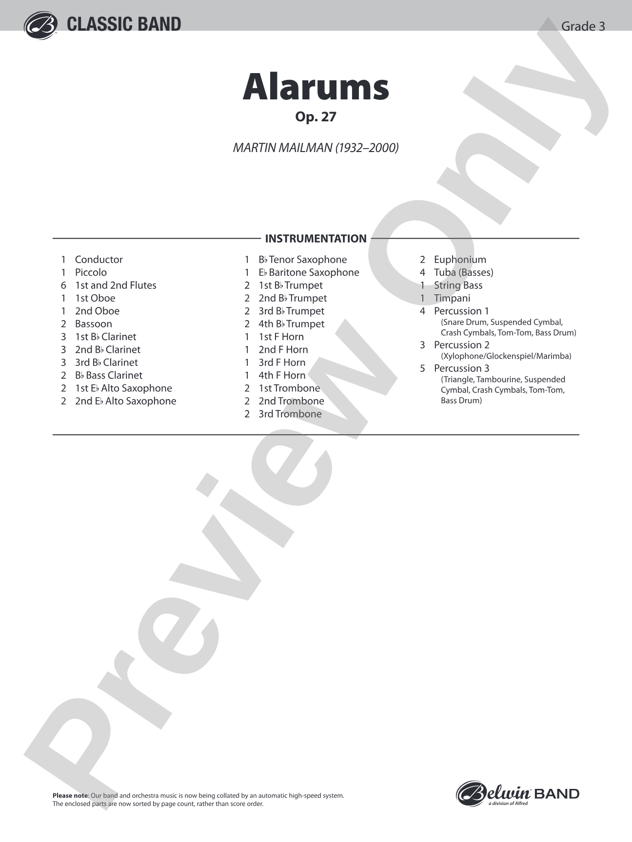 Alarums, Op. 27: Concert Band Conductor Score & Parts