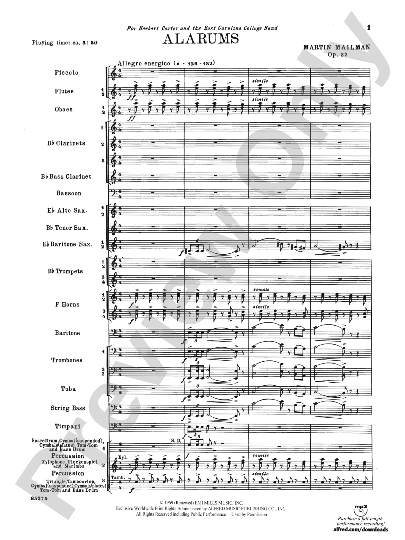 Alarums, Op. 27: Concert Band Conductor Score & Parts