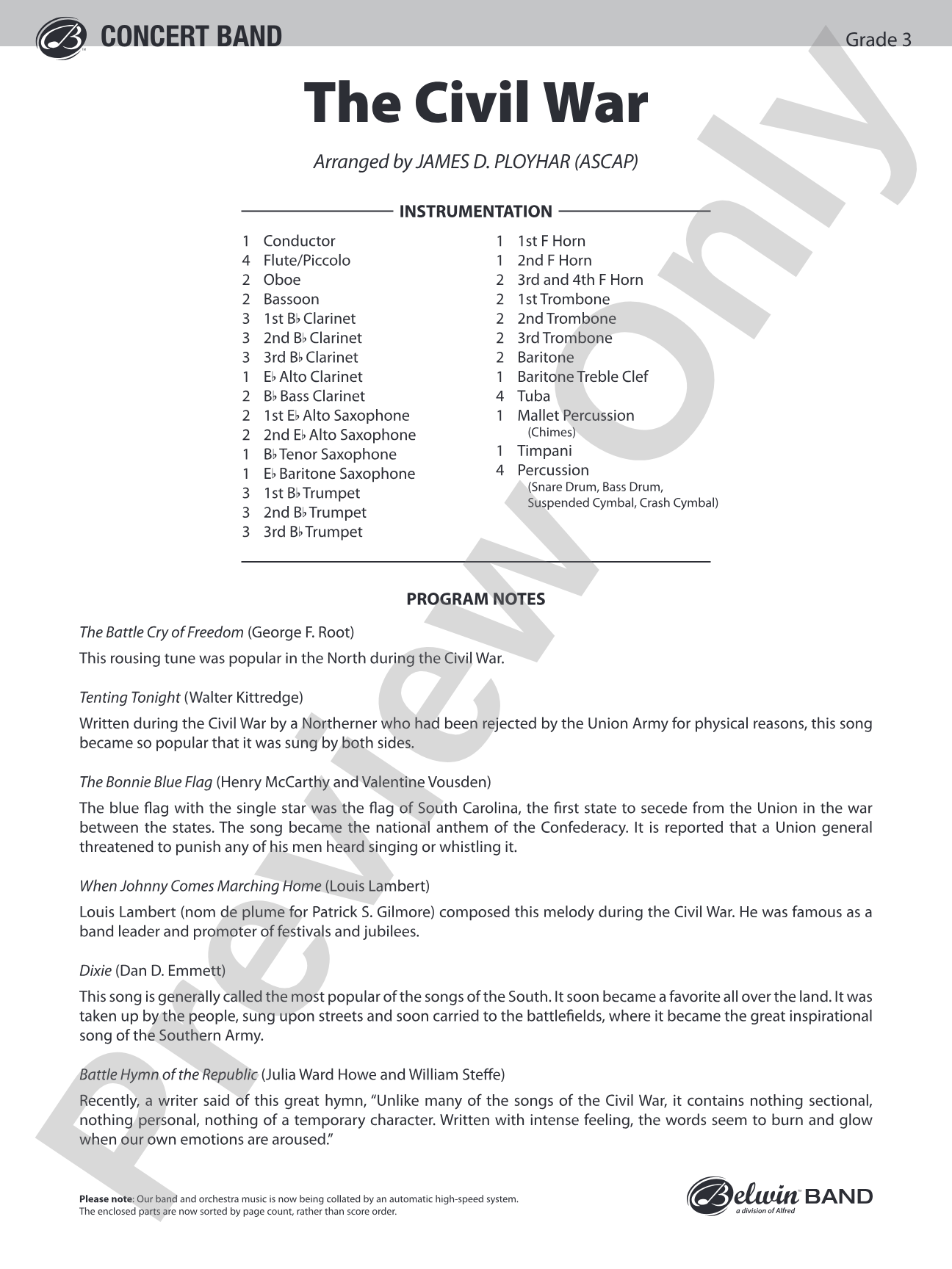 The Civil War: Concert Band Conductor Score & Parts