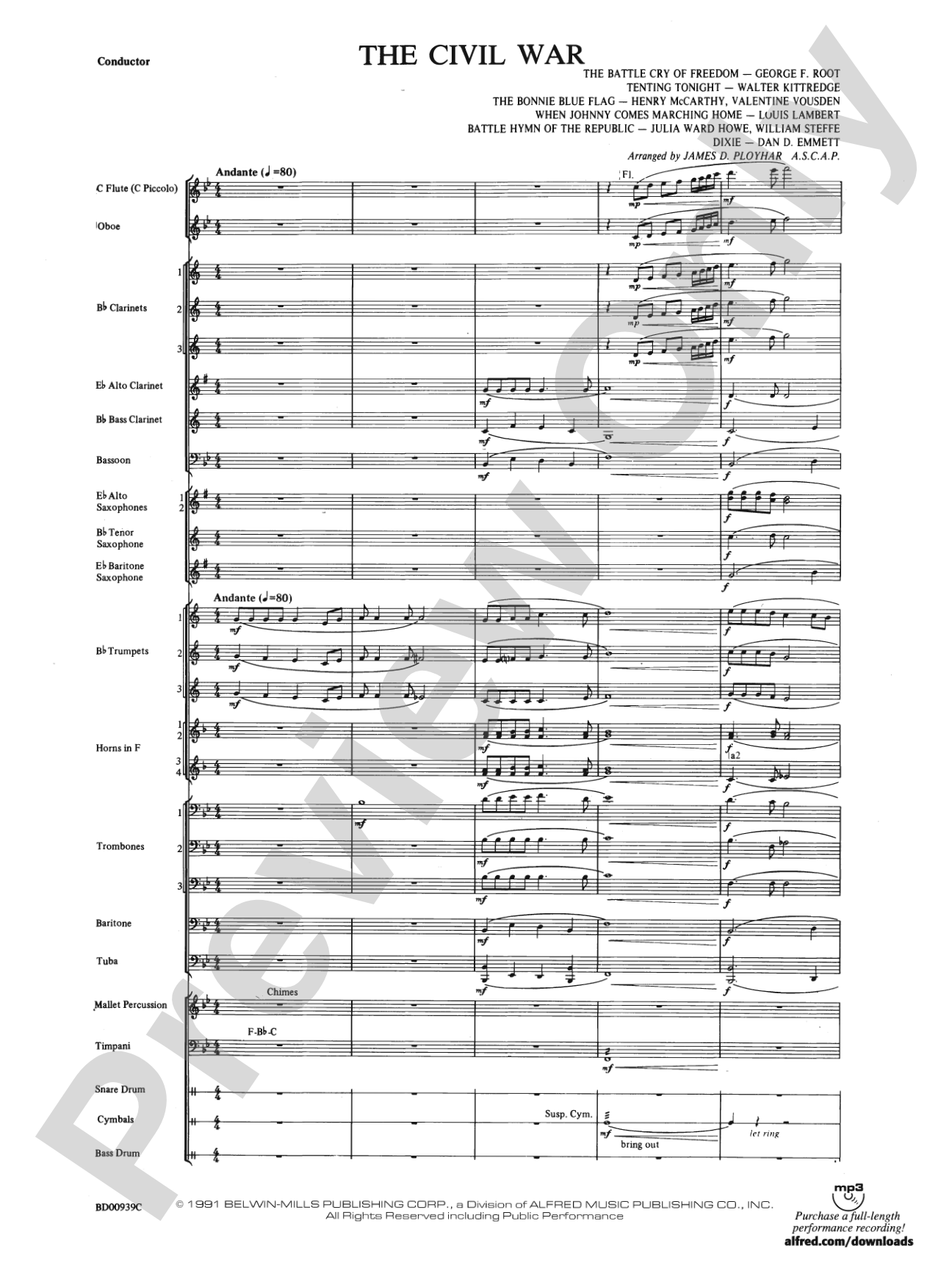 The Civil War: Concert Band Conductor Score & Parts