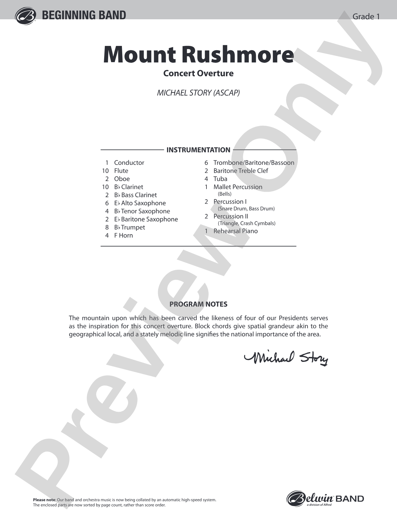 Mount Rushmore: Concert Band Conductor Score & Parts