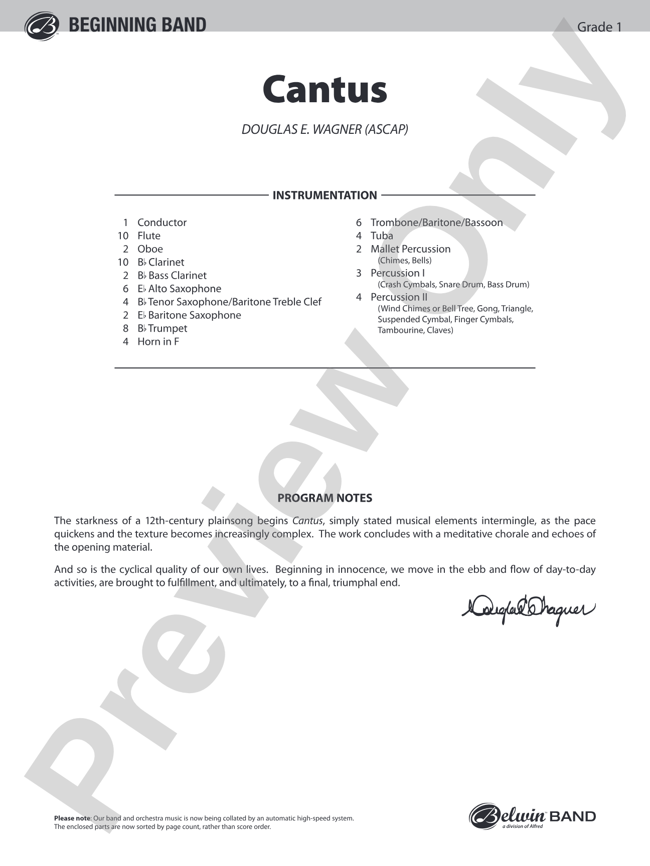 Cantus: Concert Band Conductor Score & Parts