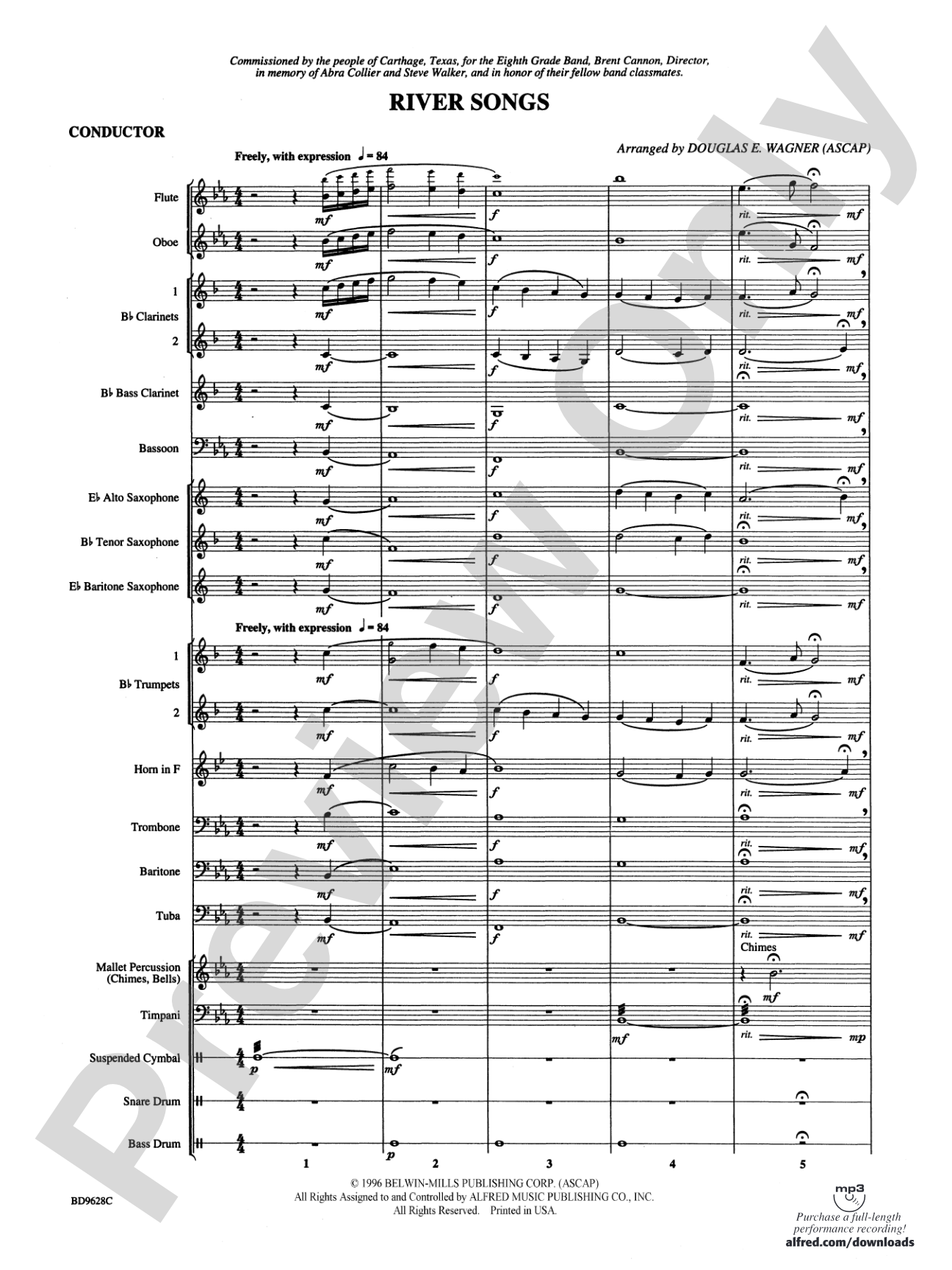 River Songs: Concert Band Conductor Score & Parts