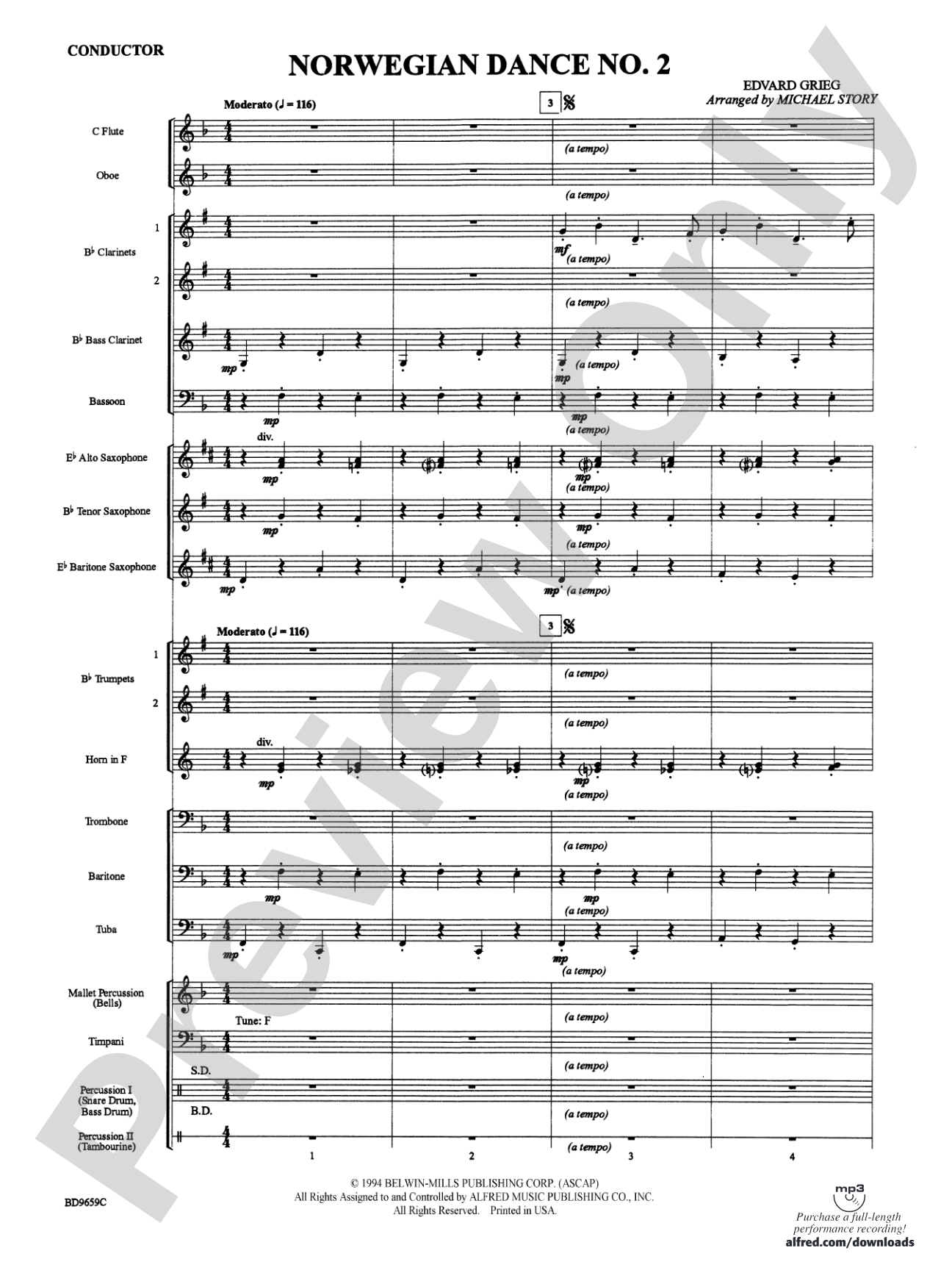 Norwegian Dance No. 2: Concert Band Conductor Score & Parts