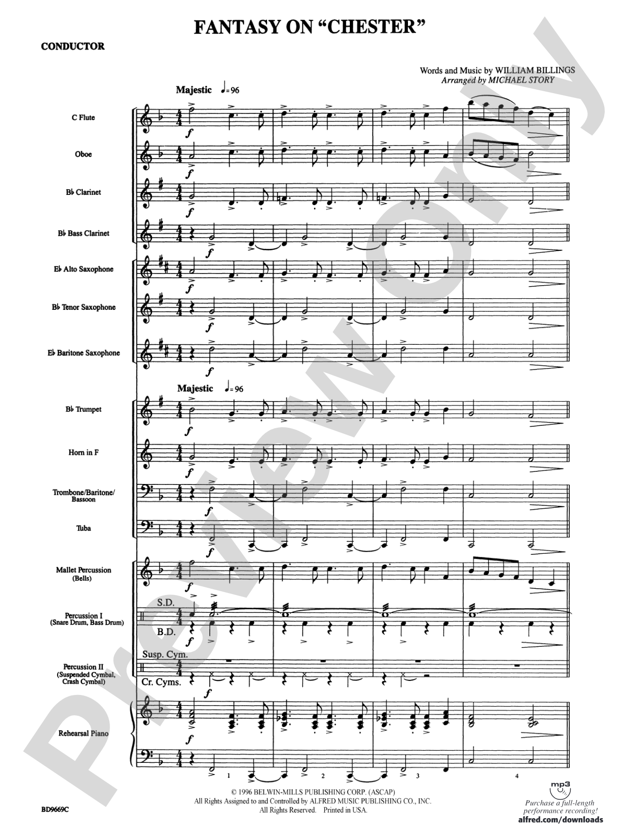 Fantasy on "Chester": Concert Band Conductor Score & Parts