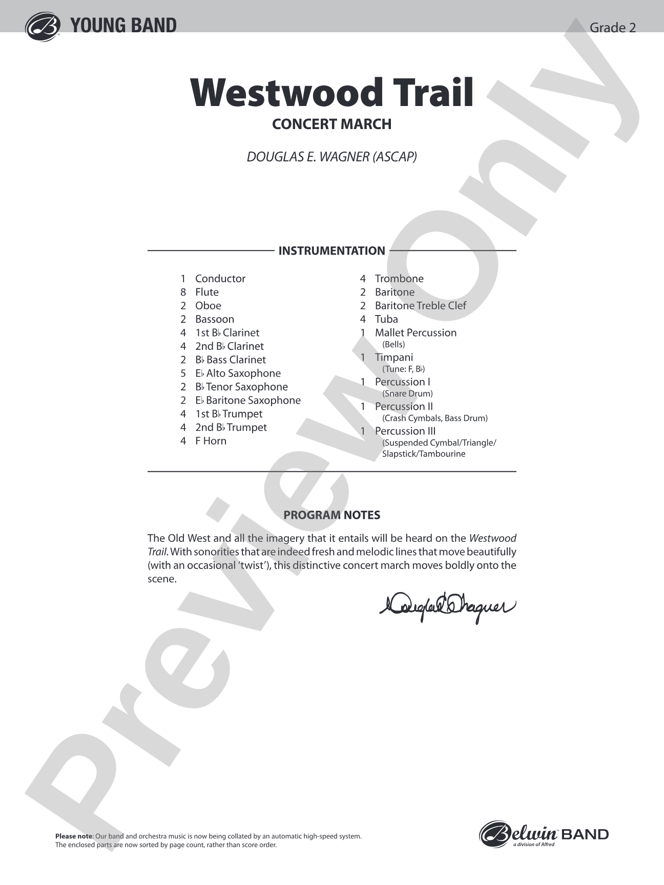 Westwood Trail: Concert Band Conductor Score & Parts