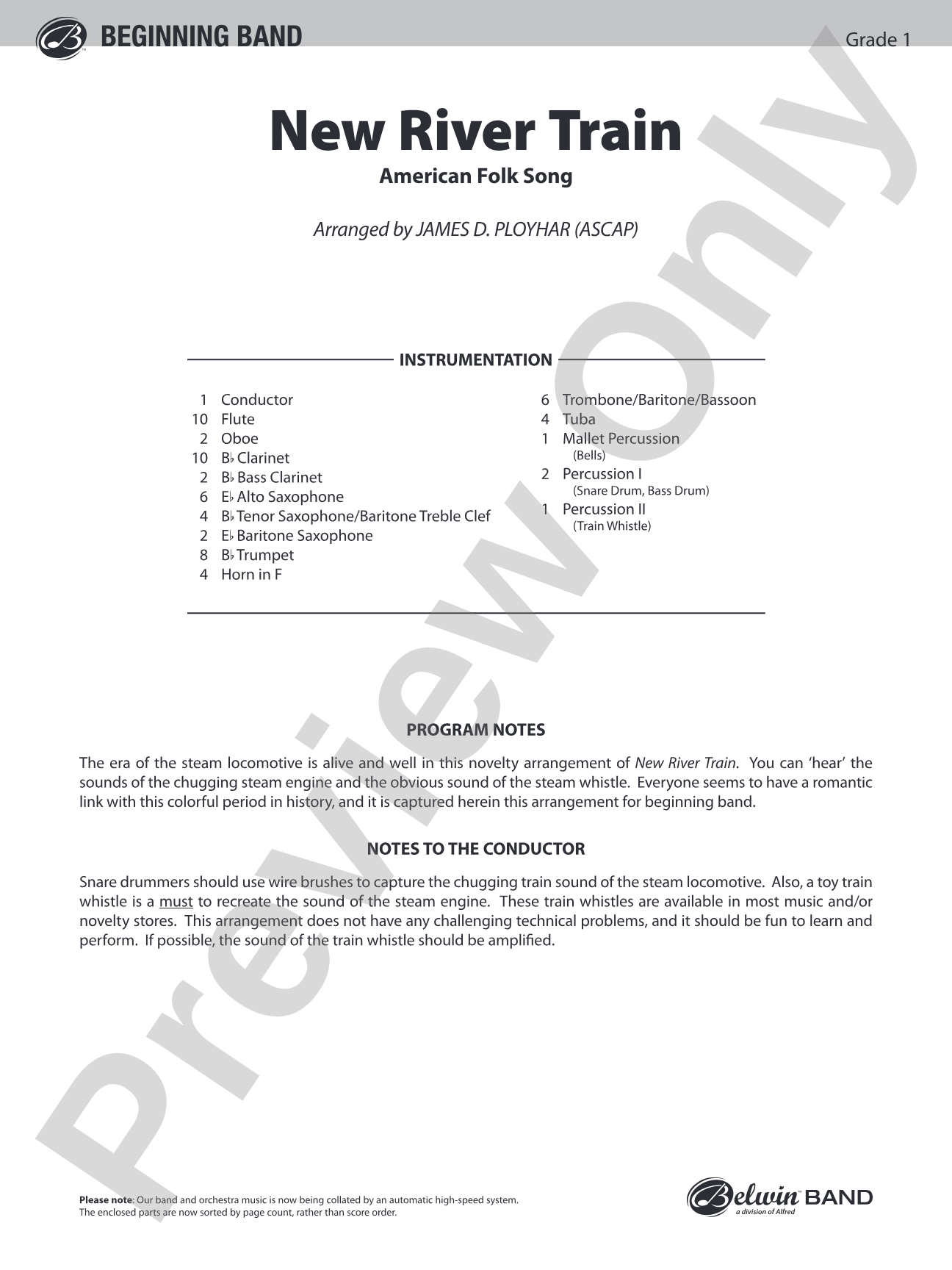 New River Train (American Folk Song): Concert Band Conductor Score & Parts