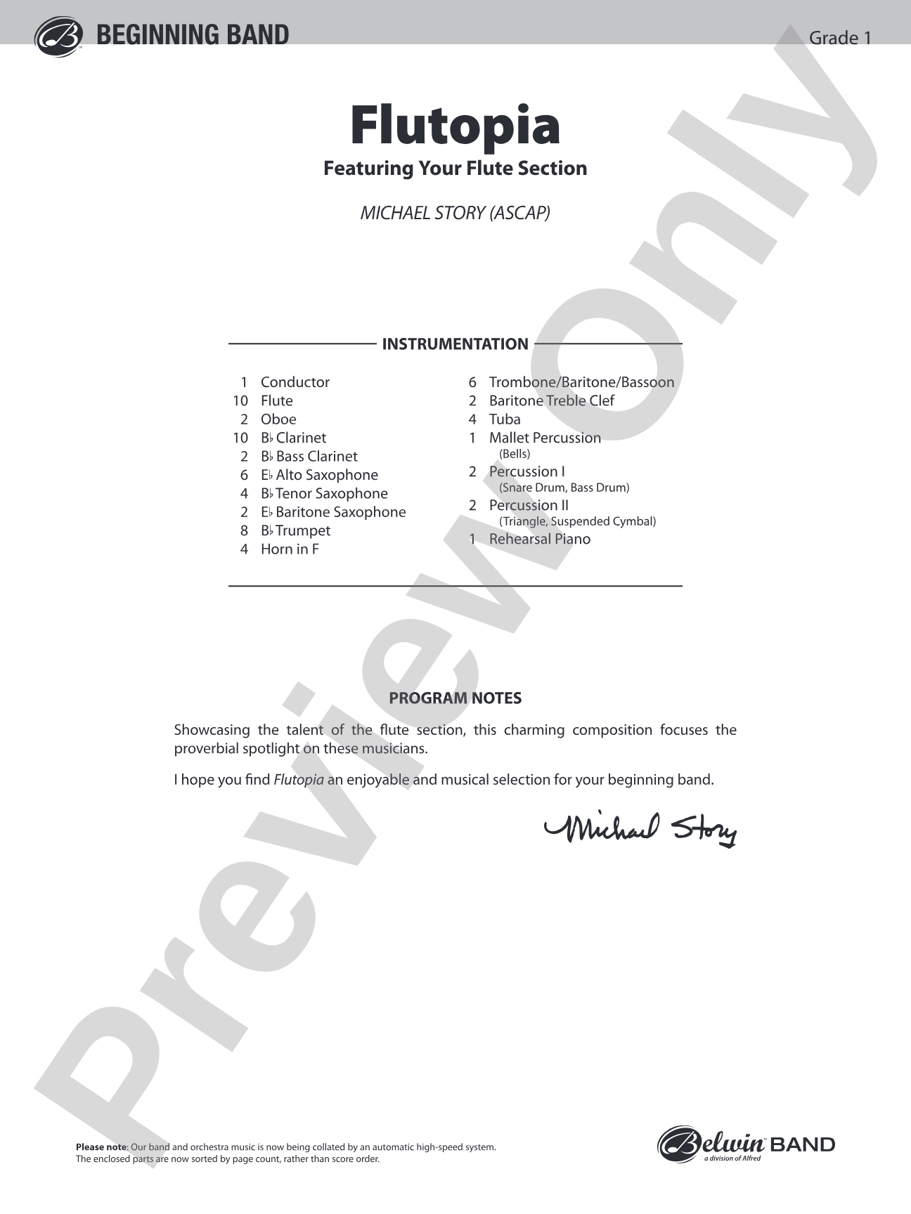 Flutopia (featuring your Flute Section): Concert Band Conductor Score & Parts
