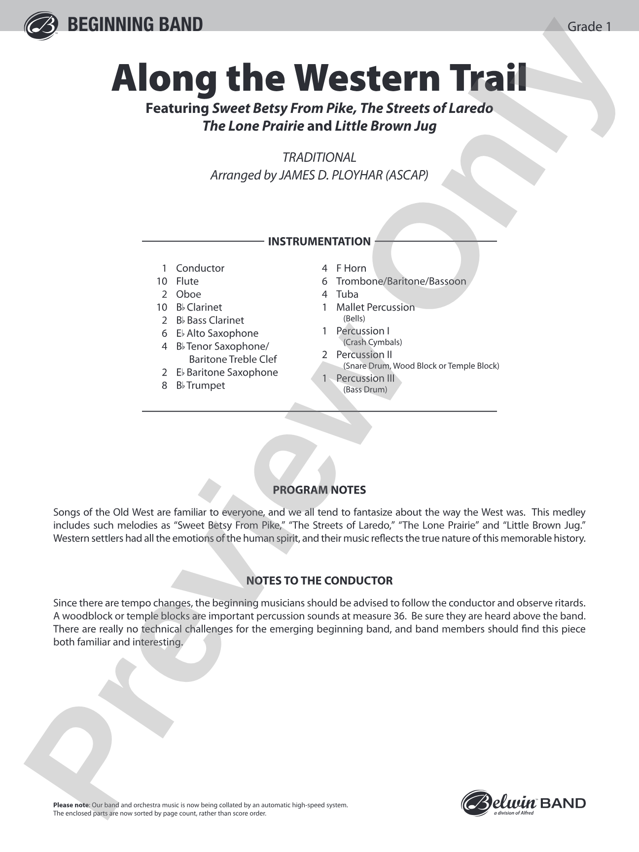 Along the Western Trail: Concert Band Conductor Score & Parts