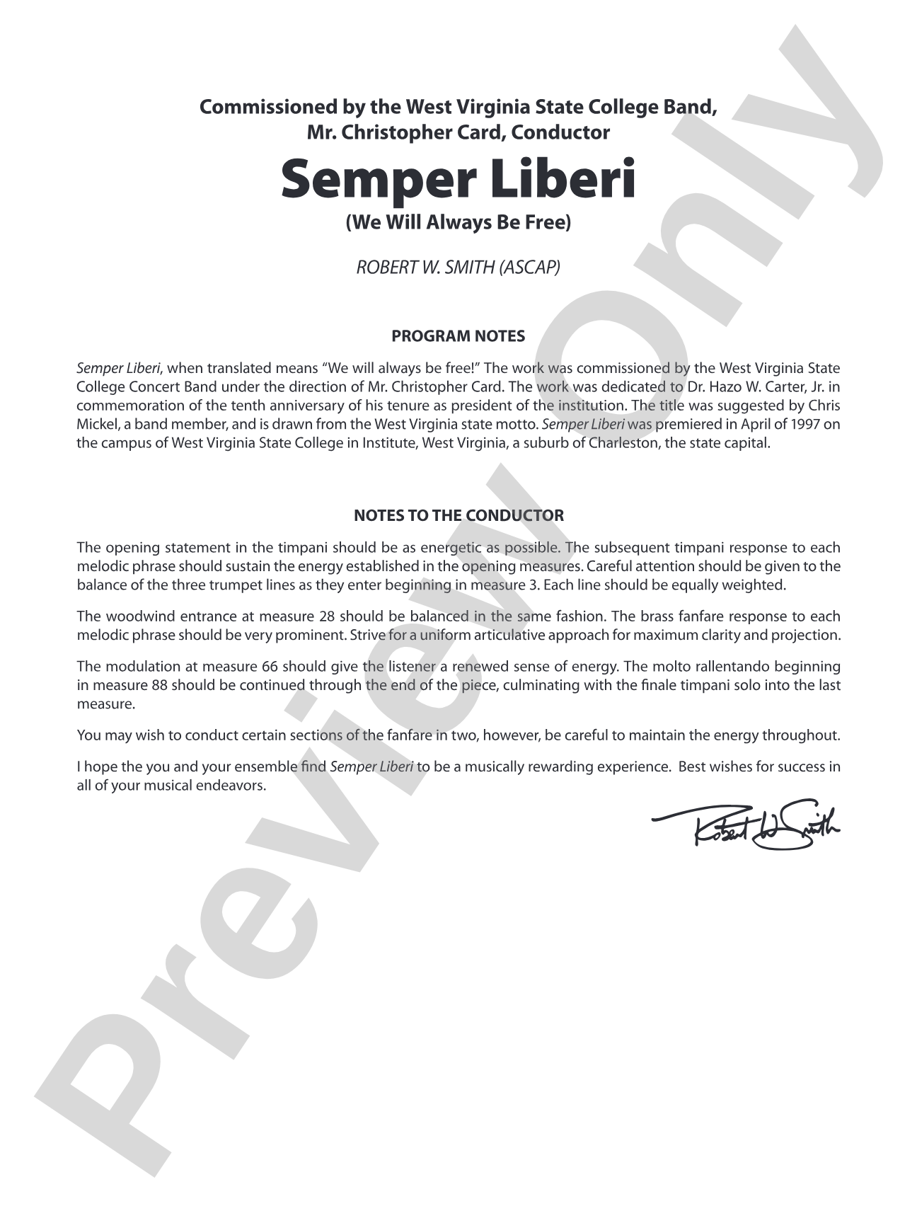 Semper Liberi (We Will Always Be Free): Concert Band Conductor Score & Parts