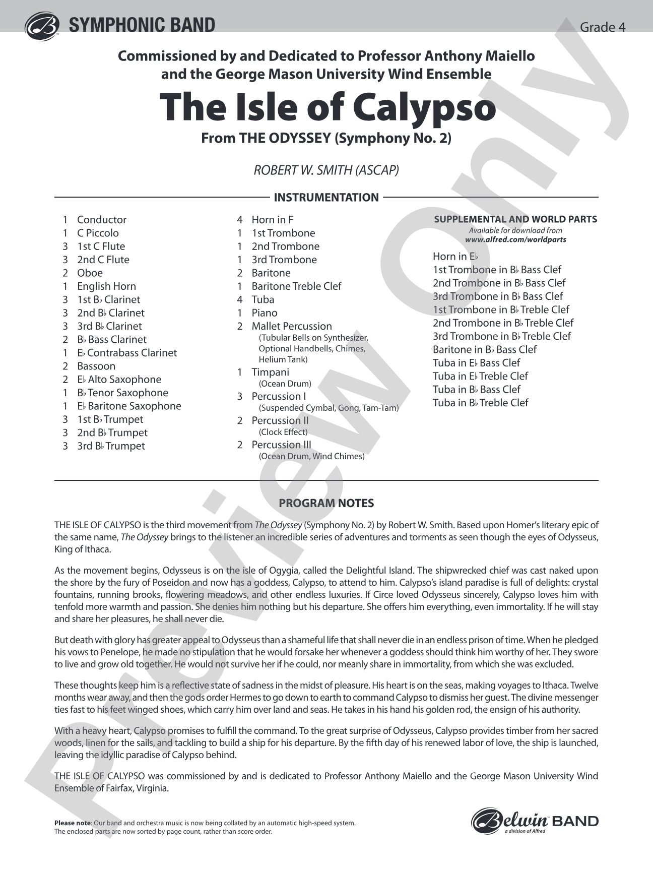 The Isle of Calypso (from The Odyssey (Symphony No. 2)): Concert Band Conductor Score & Parts