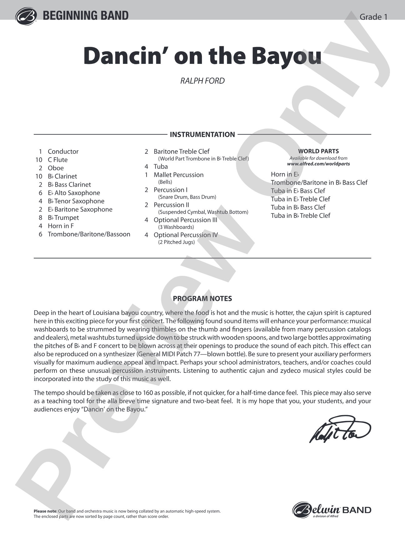 Dancin' on the Bayou: Concert Band Conductor Score & Parts