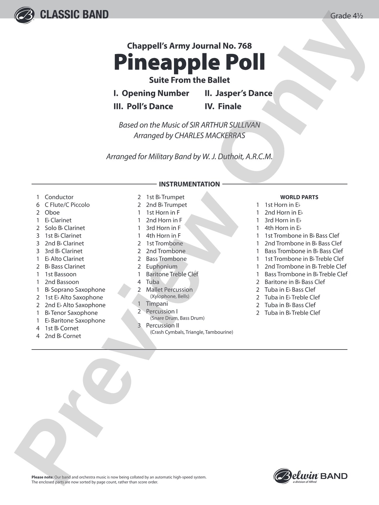 Pineapple Poll (Suite from the Ballet): Concert Band Conductor Score & Parts