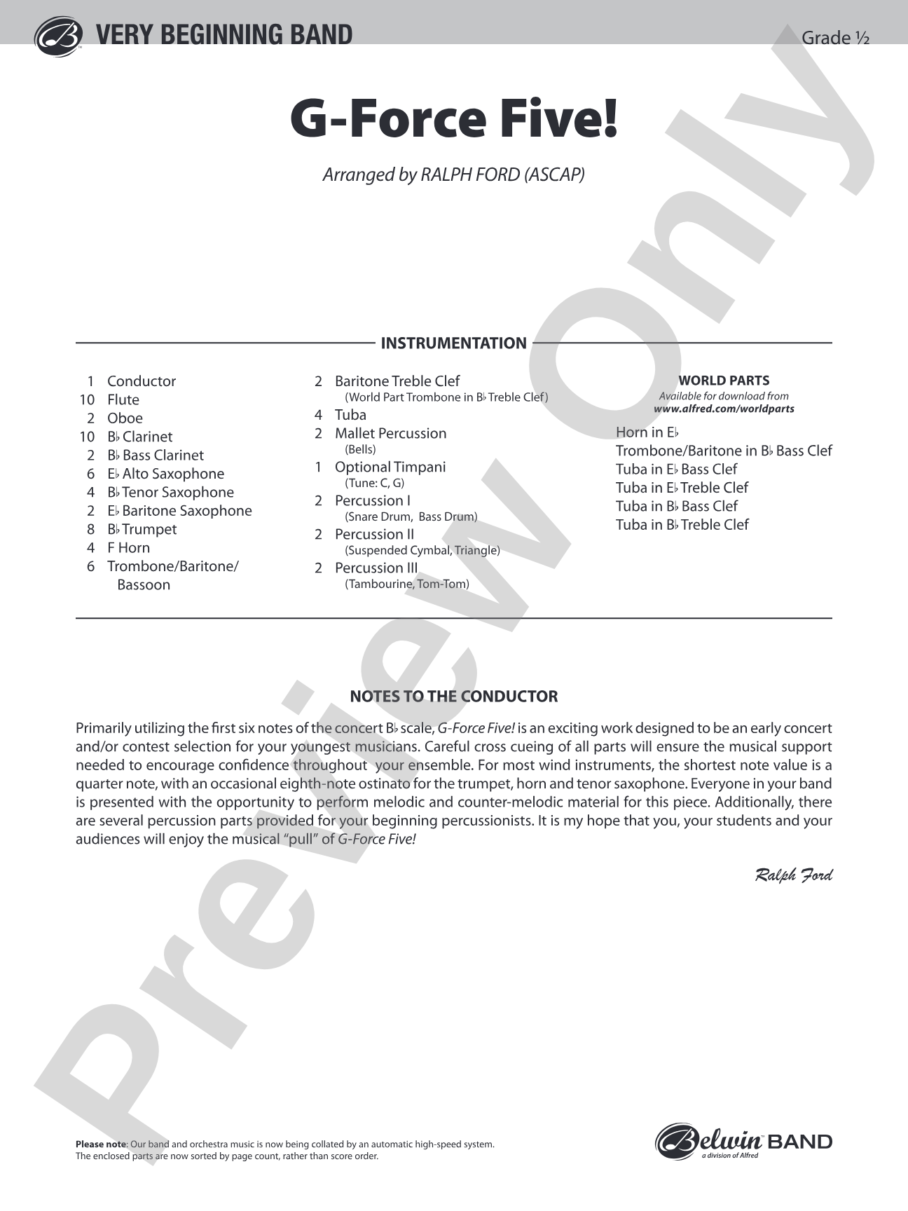 G-Force Five!: Concert Band Conductor Score & Parts