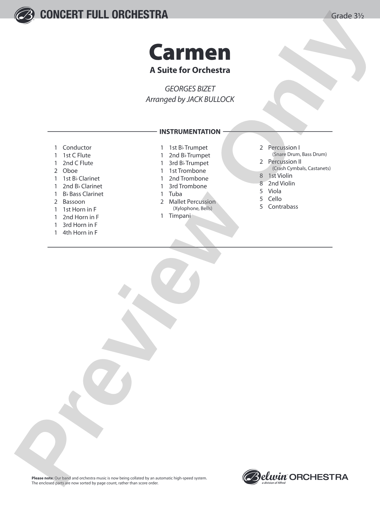 Carmen Suite: Full Orchestra Conductor Score & Parts