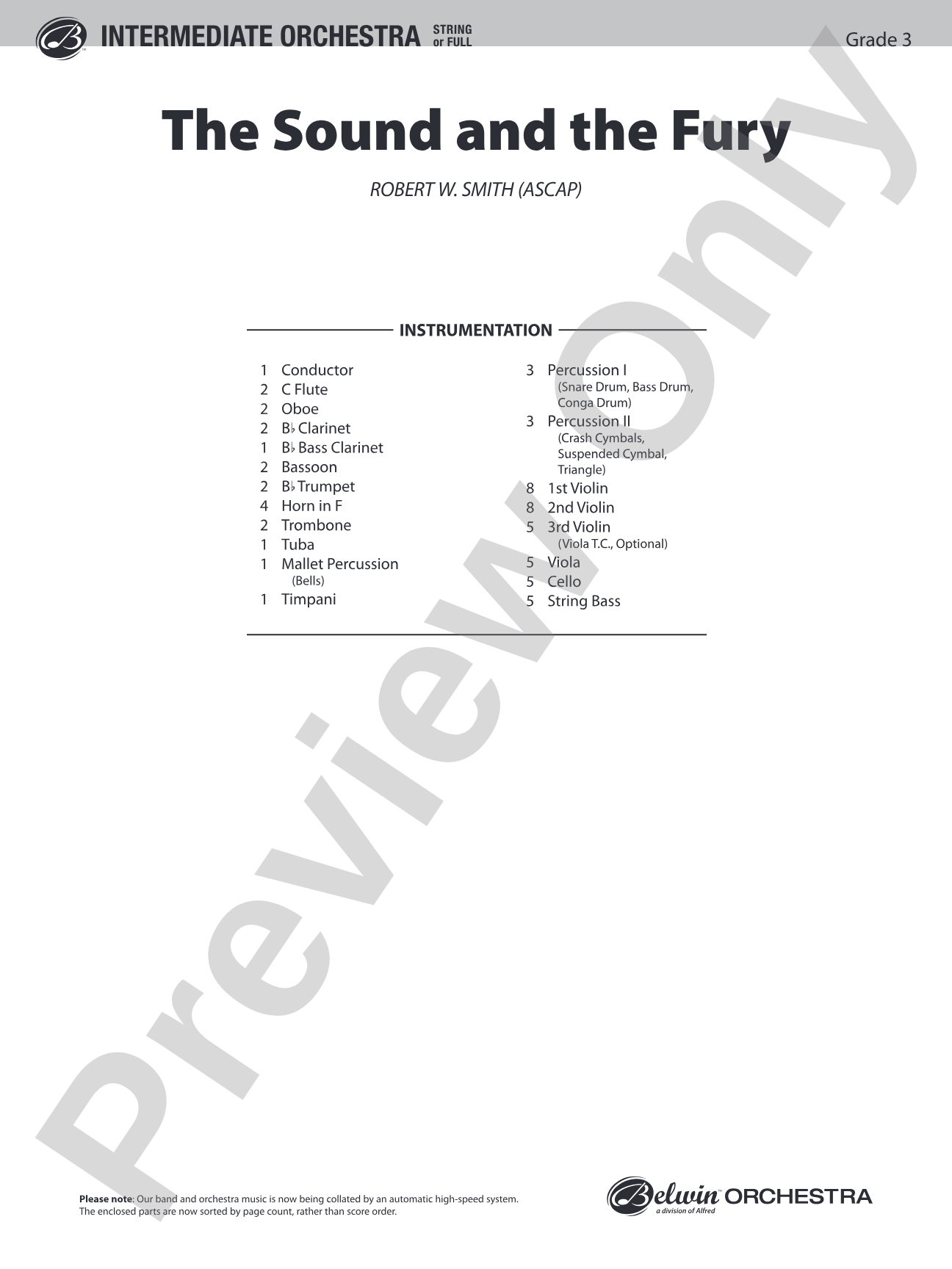 The Sound and the Fury: Full Orchestra Conductor Score & Parts