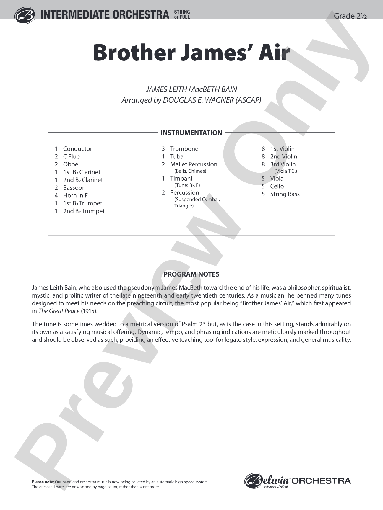 Brother James' Air: Full Orchestra Conductor Score & Parts