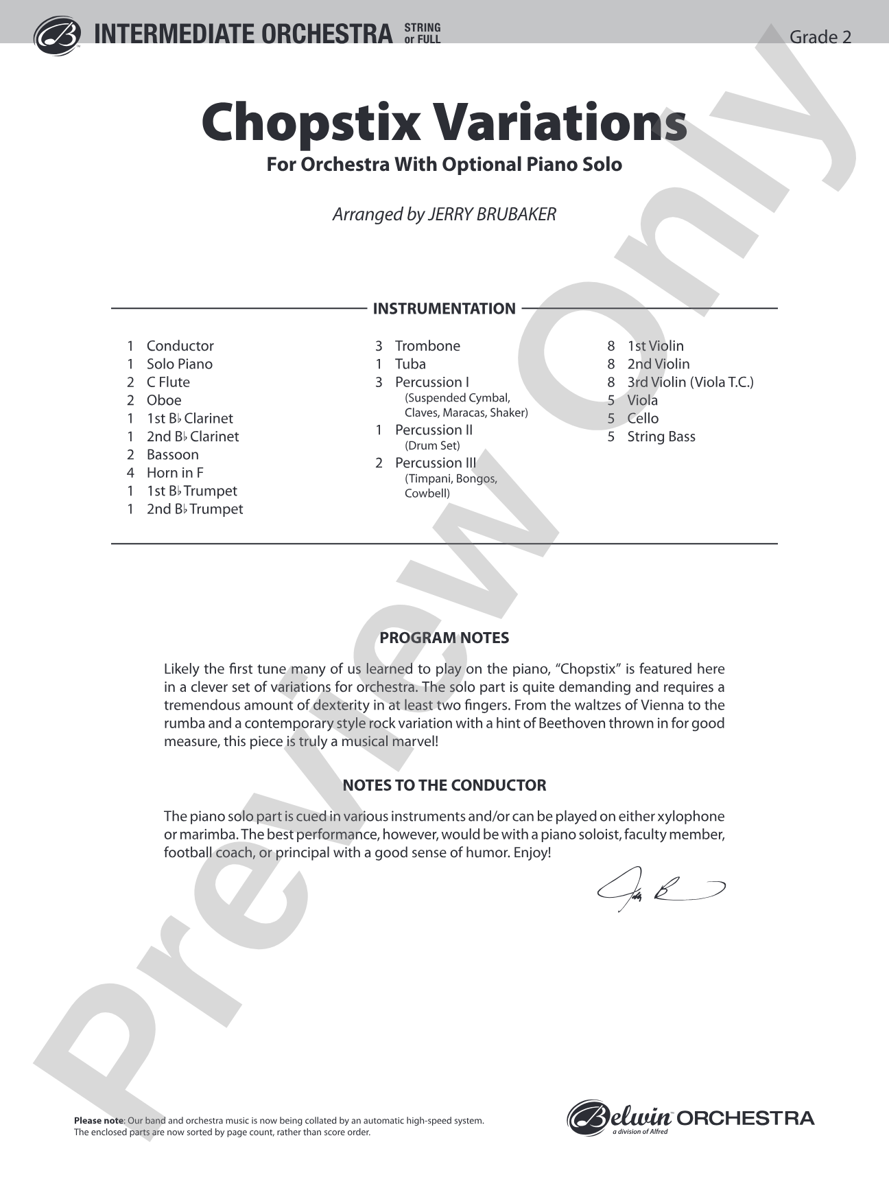 Chopstix Variations (with Opt. Piano Solo): Full Orchestra Conductor Score & Parts