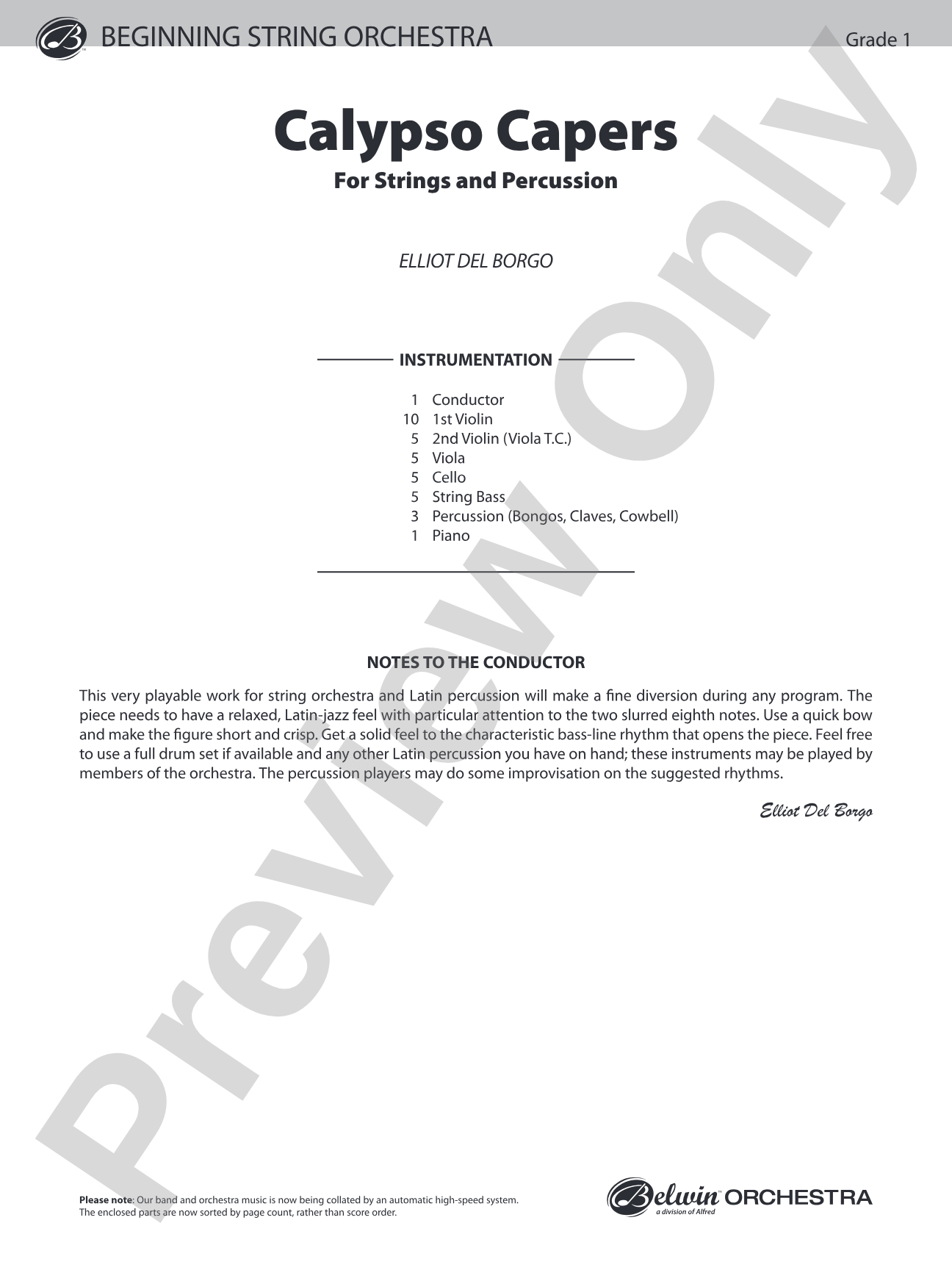 Calypso Capers (for Strings and Percussion): String Orchestra Conductor Score & Parts