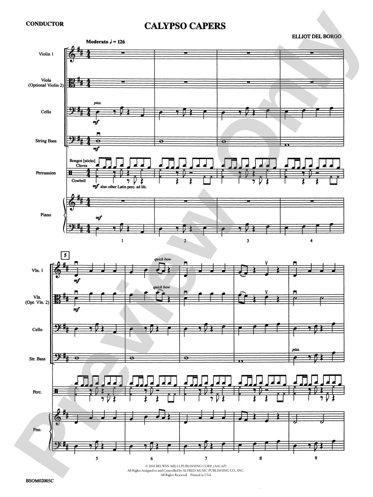 Calypso Capers (for Strings and Percussion): String Orchestra Conductor Score & Parts