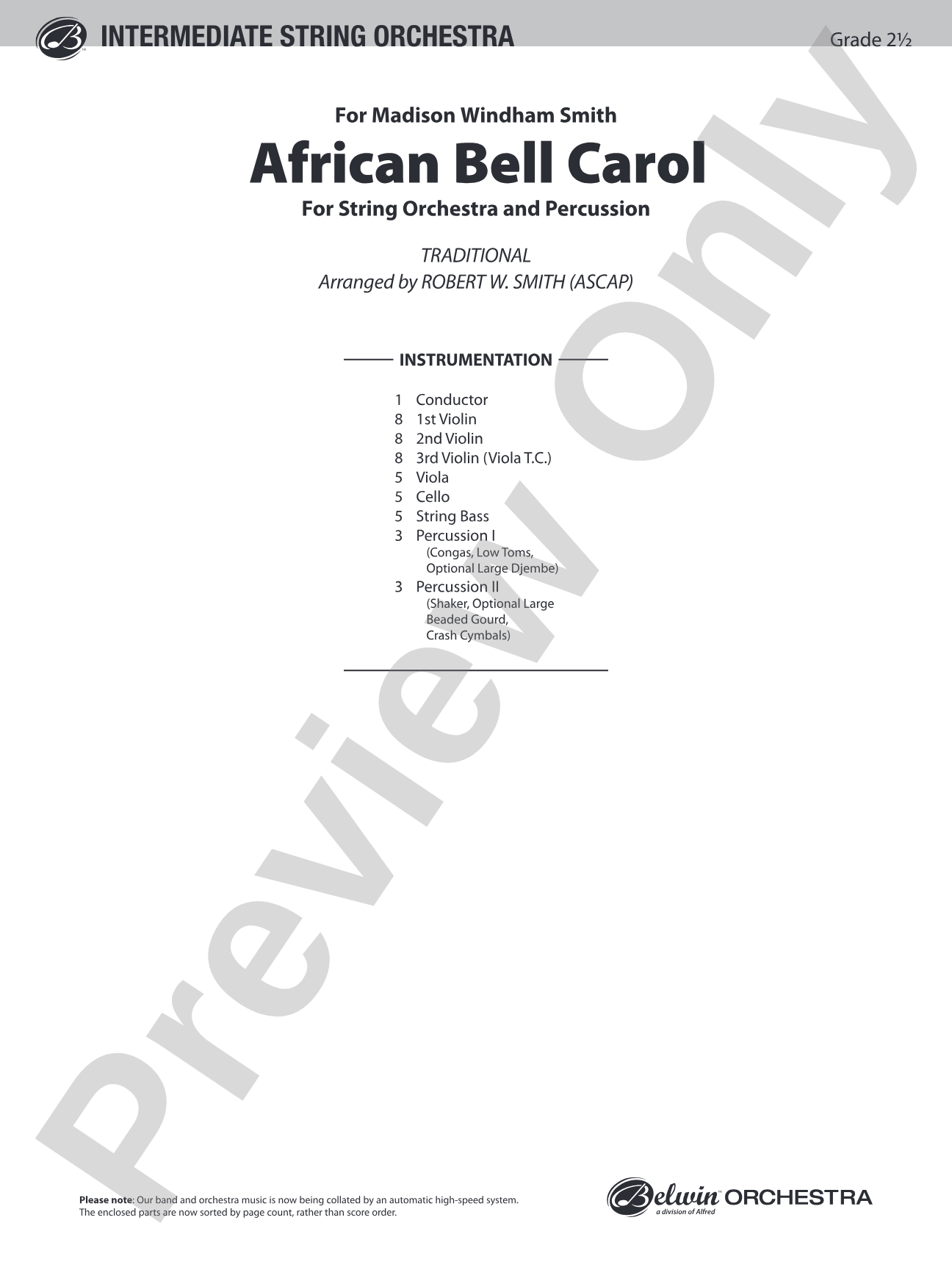 African Bell Carol (for String Orchestra and Percussion): String Orchestra Conductor Score & Parts