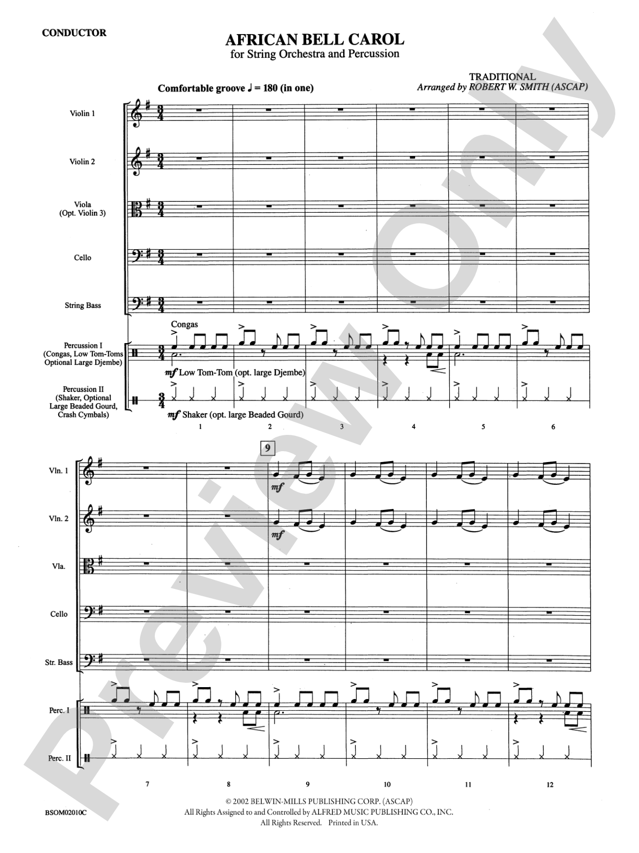 African Bell Carol (for String Orchestra and Percussion): String Orchestra Conductor Score & Parts