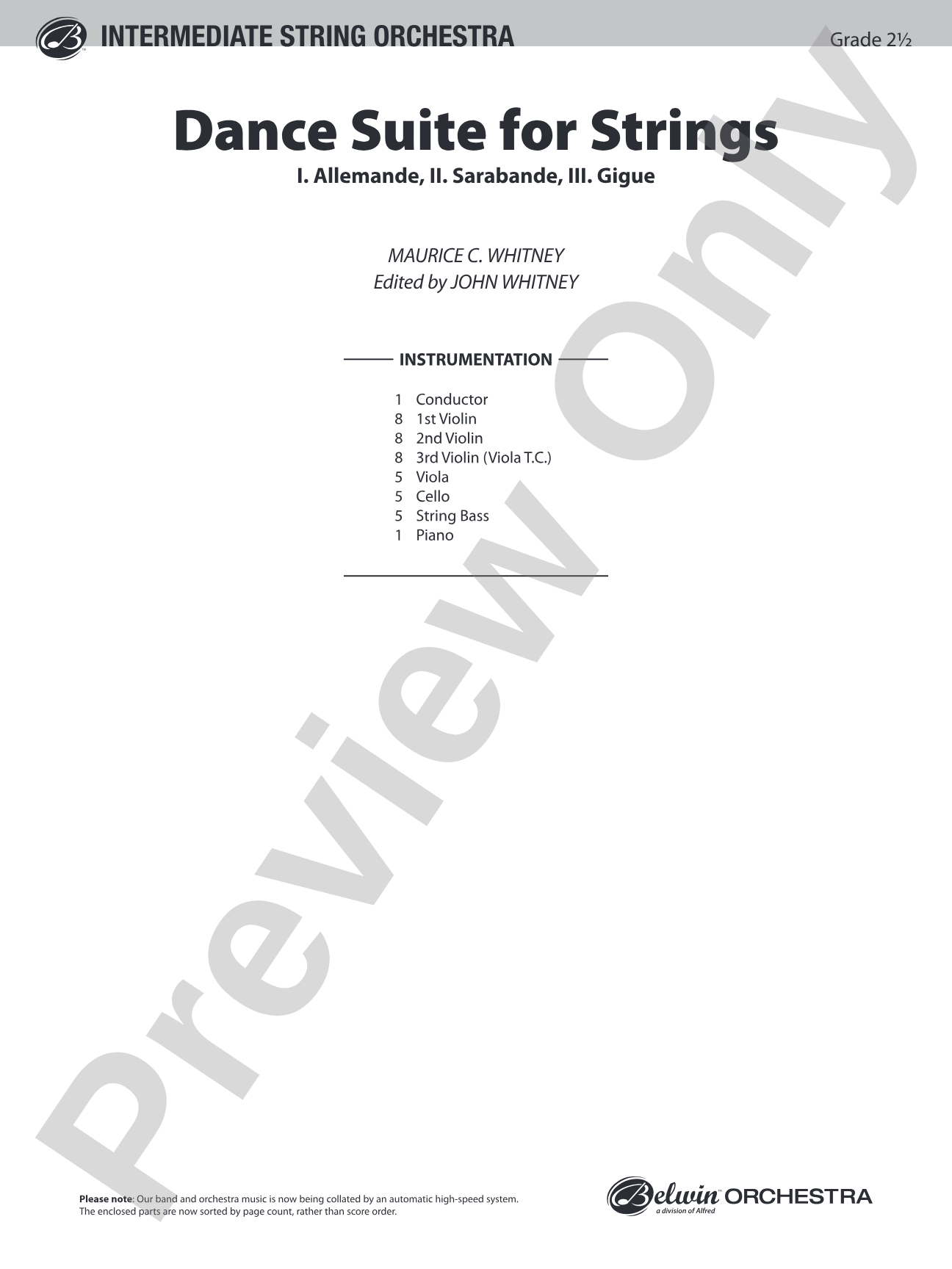 Dance Suite for Strings (I. Allemande, II. Sarabande, III. Gigue): String Orchestra Conductor Score & Parts