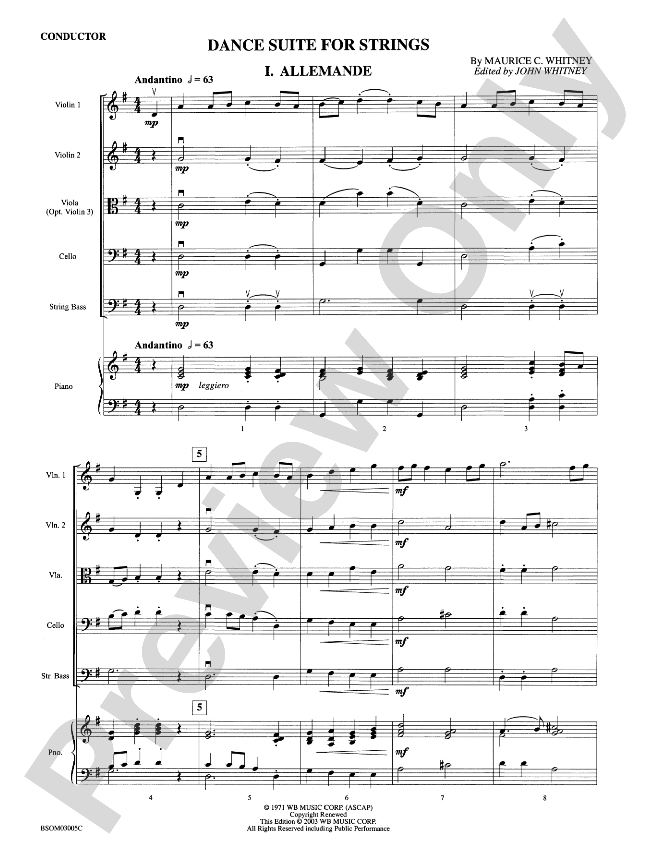 Dance Suite for Strings (I. Allemande, II. Sarabande, III. Gigue): String Orchestra Conductor Score & Parts