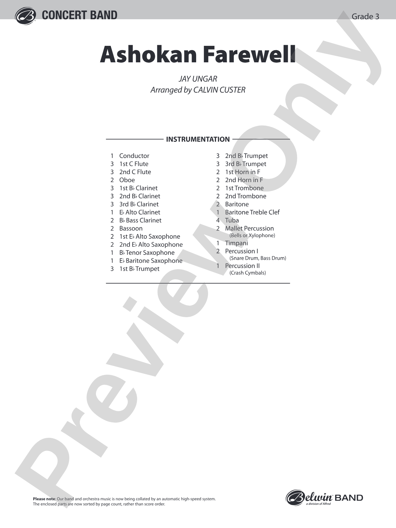 Ashokan Farewell (from The Civil War): Concert Band Conductor Score & Parts