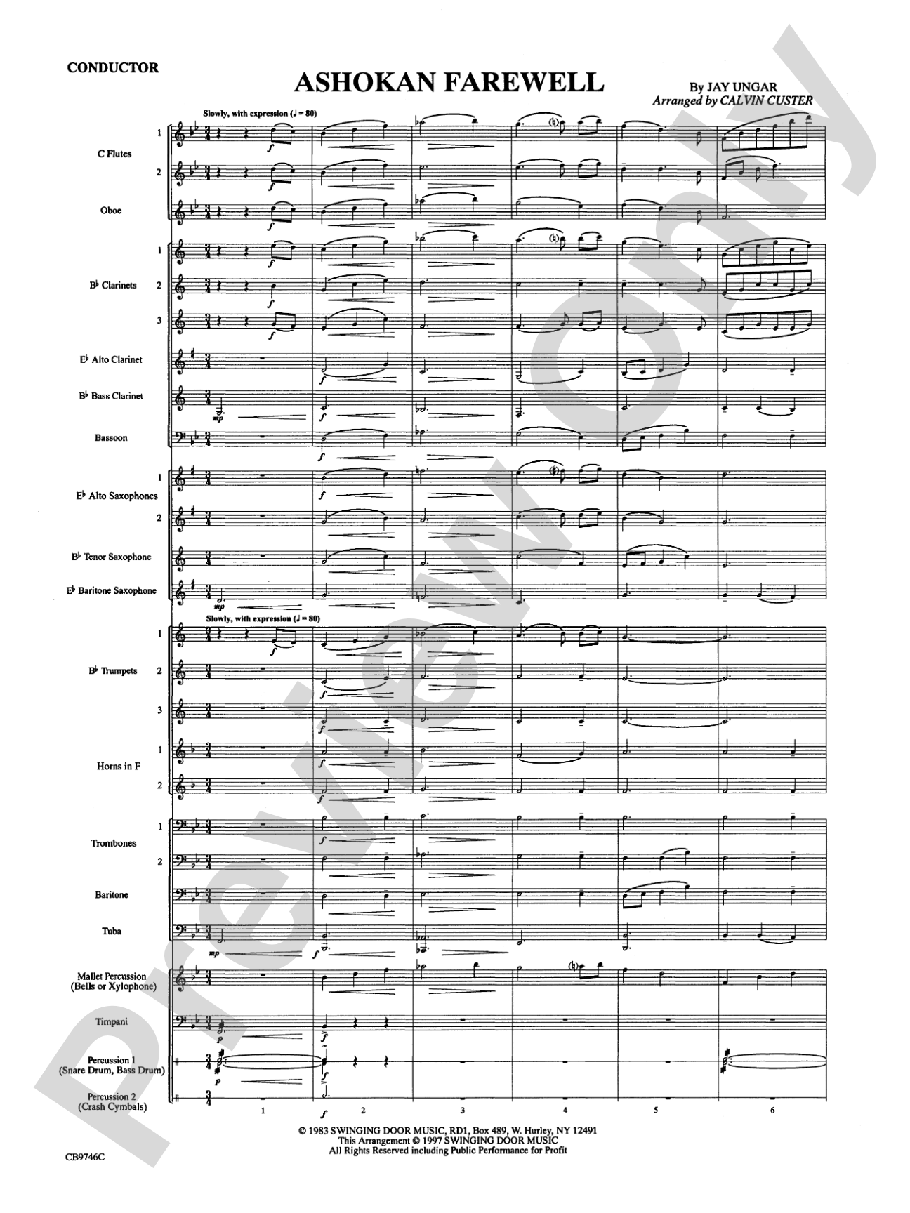 Ashokan Farewell (from The Civil War): Concert Band Conductor Score & Parts