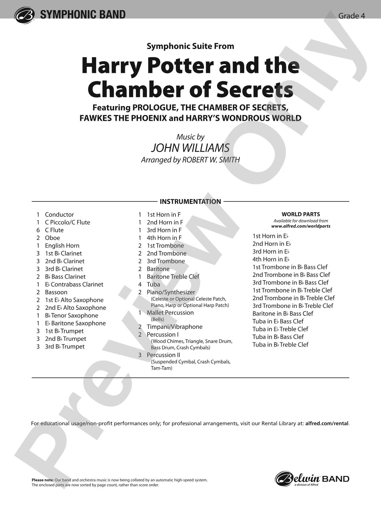 Harry Potter and the Chamber of Secrets, Symphonic Suite from: Concert Band Conductor Score & Parts