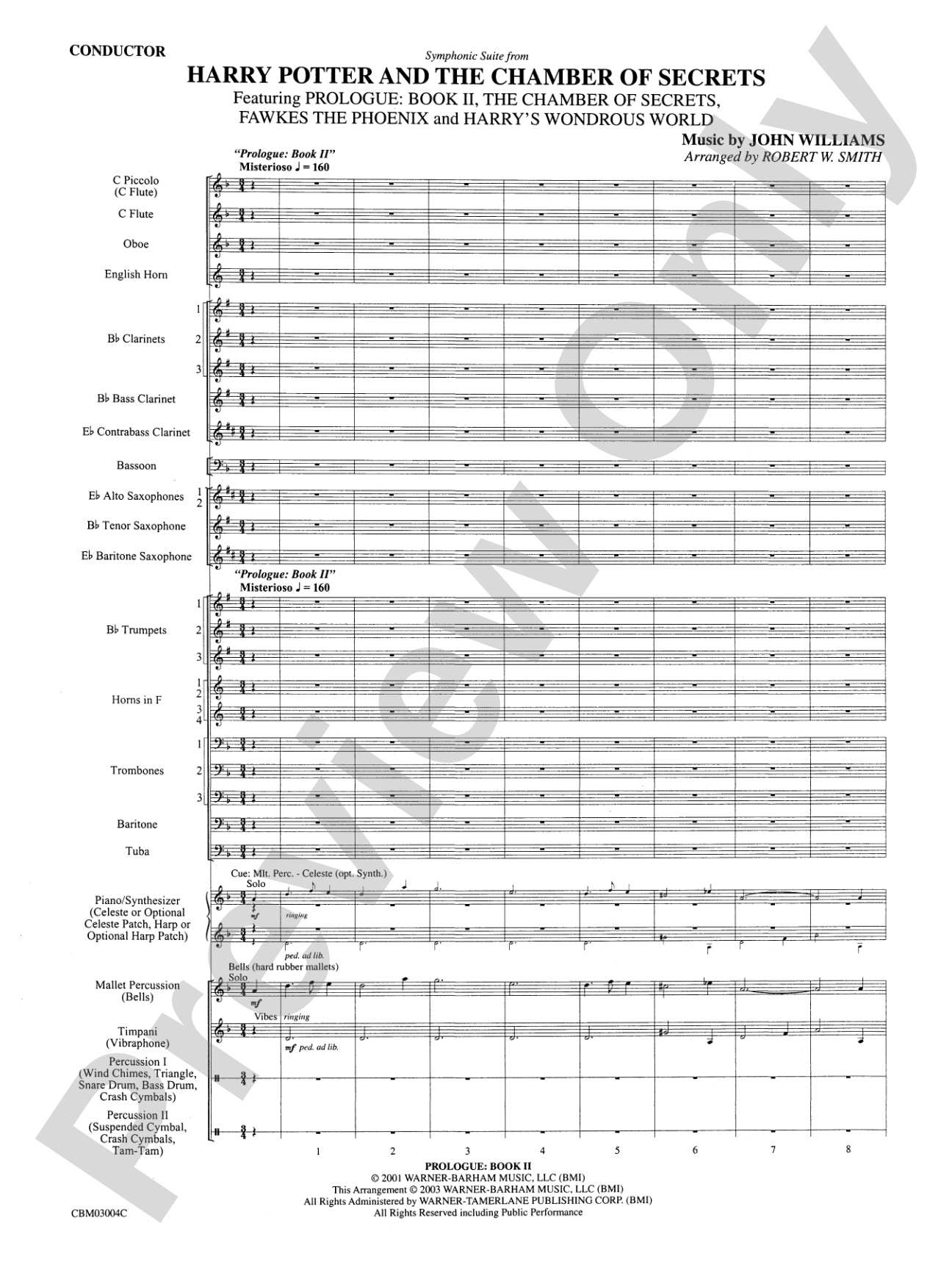 Harry Potter and the Chamber of Secrets, Symphonic Suite from: Concert Band Conductor Score & Parts
