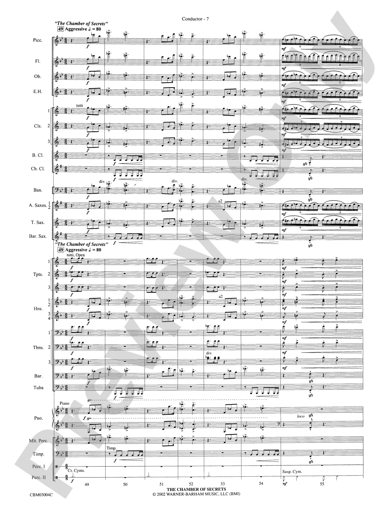 Harry Potter and the Chamber of Secrets, Symphonic Suite from: Concert Band Conductor Score & Parts
