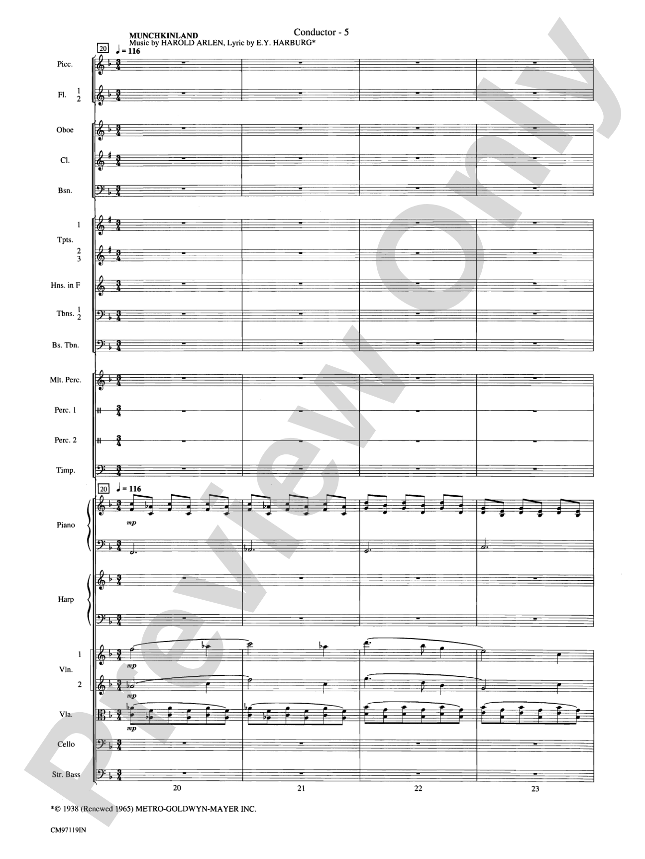 The Wizard of Oz -- Choral Revue: Choral Octavo Orchestration - Set of Parts
