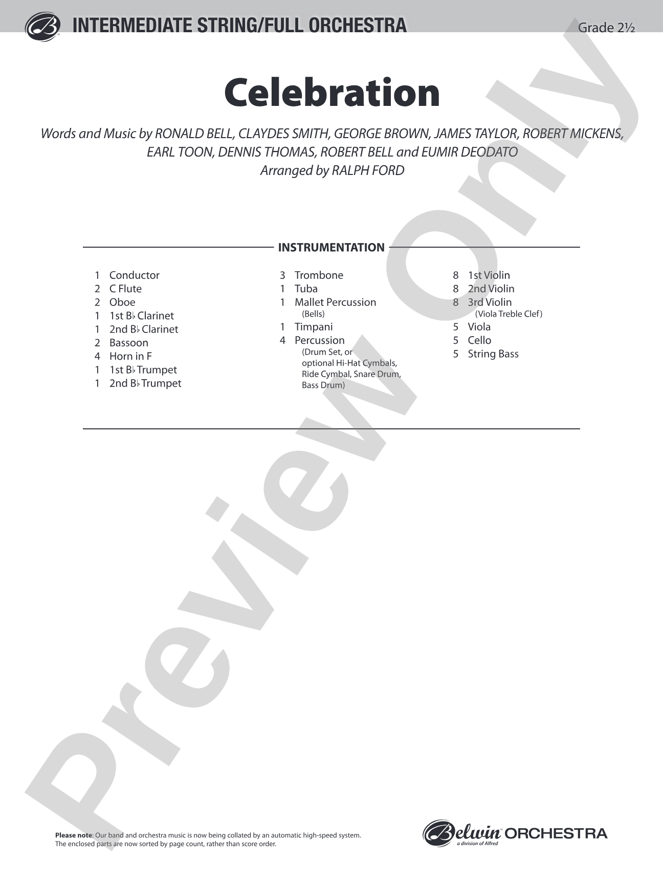 Celebration: Full Orchestra Conductor Score & Parts