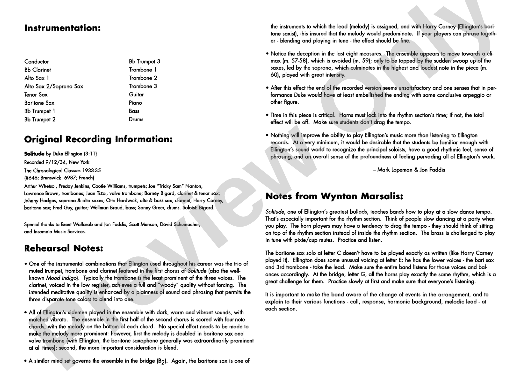 Solitude: Jazz Ensemble Conductor Score & Parts