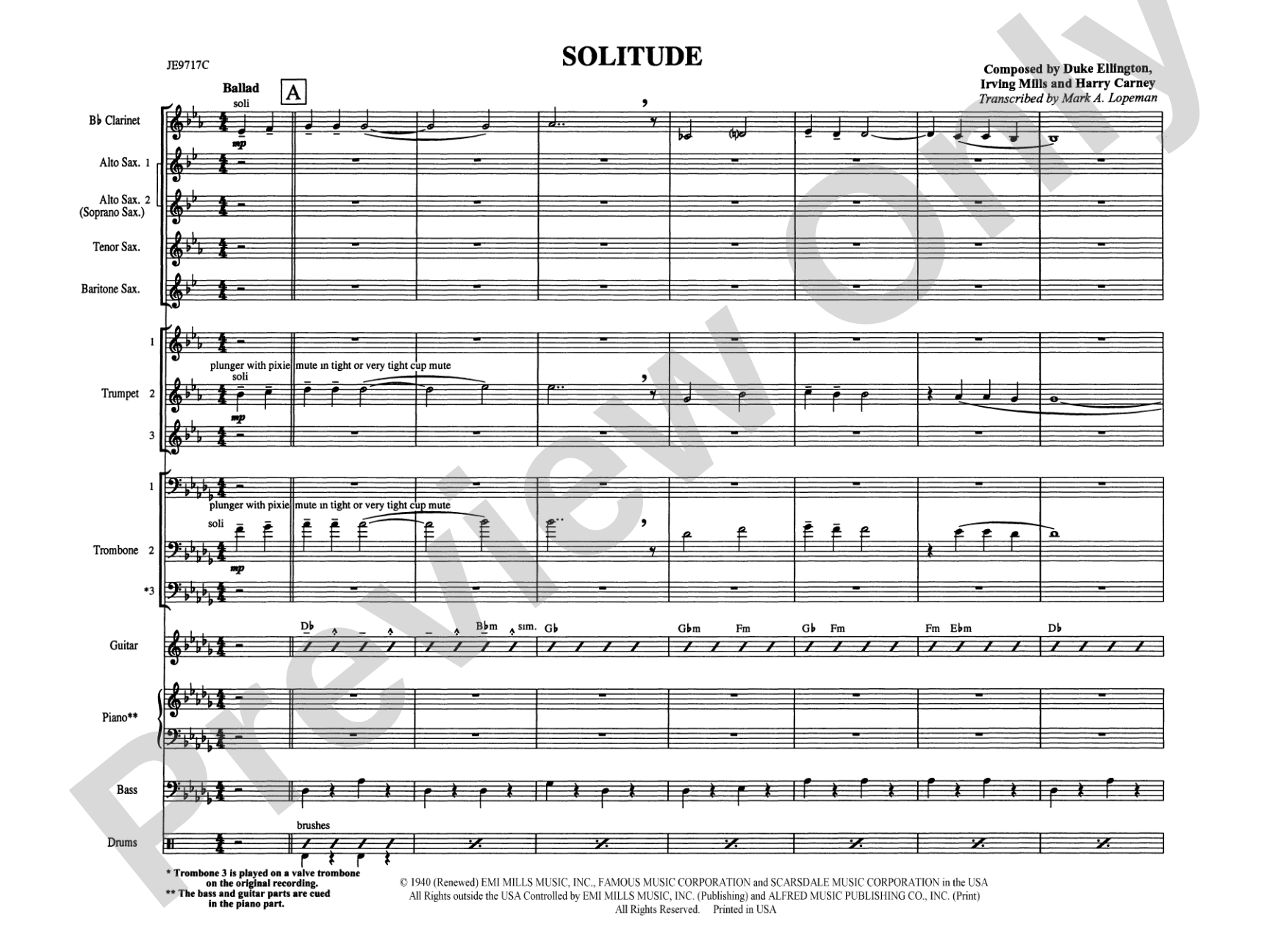 Solitude: Jazz Ensemble Conductor Score & Parts