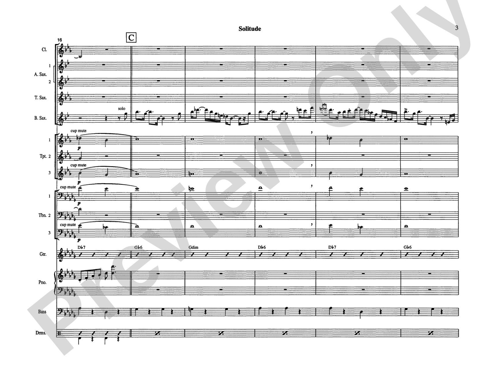 Solitude: Jazz Ensemble Conductor Score & Parts